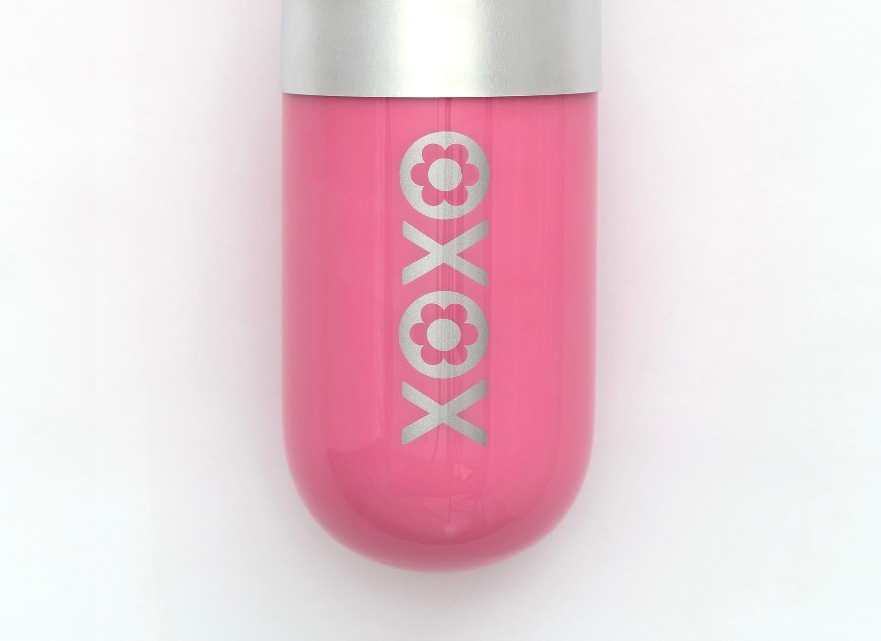 American XOXO (Hugs & Kisses) - Pink glass pill wall sculpture For Sale
