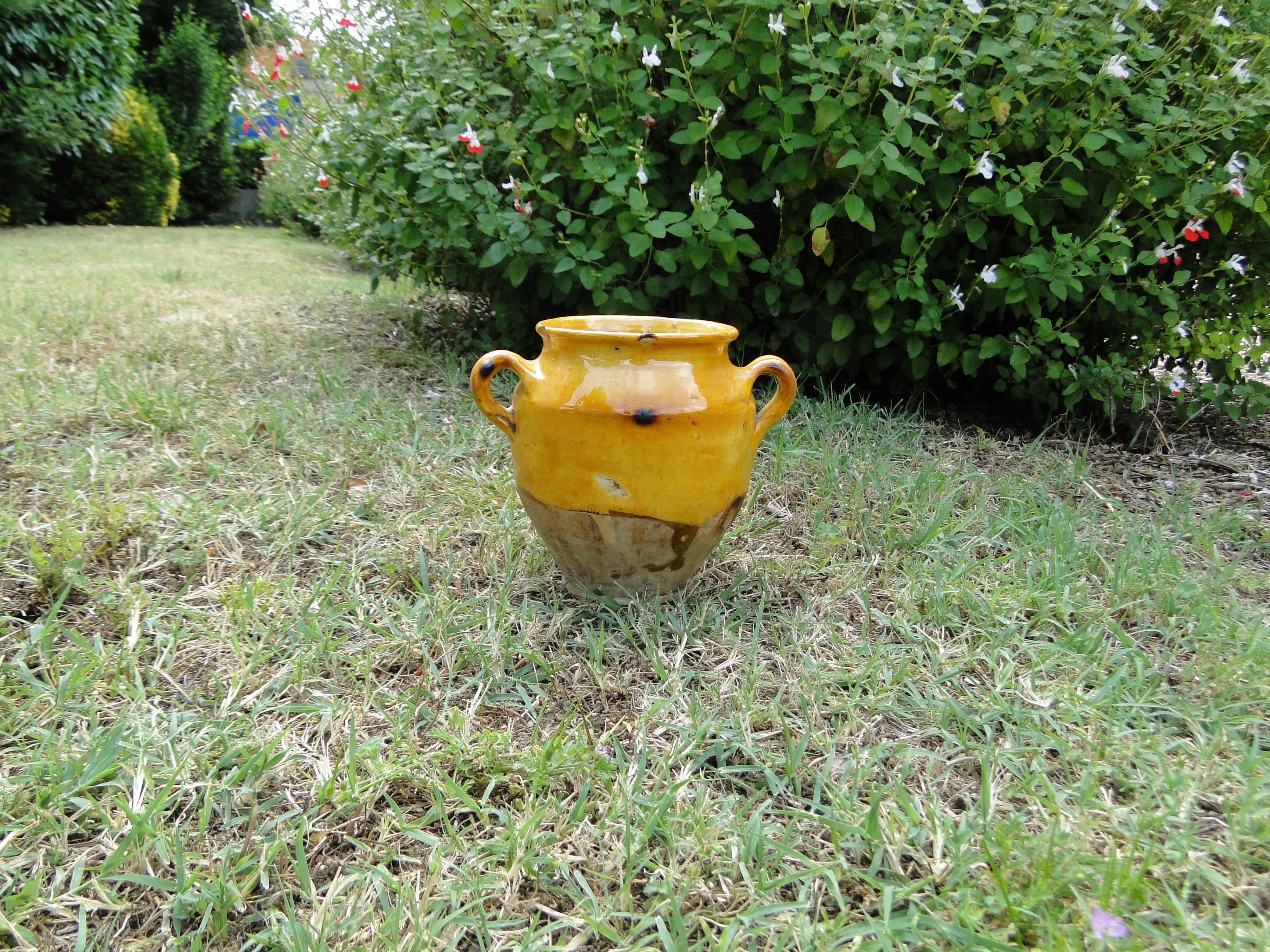 XS French Antique Confit Redware Faience Yellowware Art Pottery Pot 5