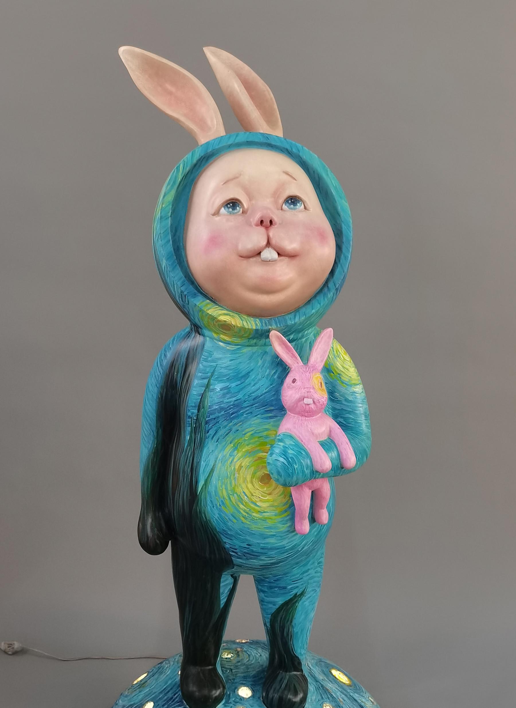 Pop Art - Escultura Figurativa Animal- Versión Conejo Lunar Van Gogh No.2 - Still-Life Sculpture Gris de Xu Ming