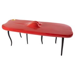 Xue Sun 2020, Unique Red Lacquered Cherry Table, Iron Legs, Paris