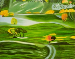 Xue Tongshan Contemporary Original Öl auf Leinwand "Ohne Titel - Grün"