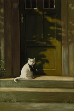 Xuesong Han Animale olio originale su tela "Gatto bianco ferito"