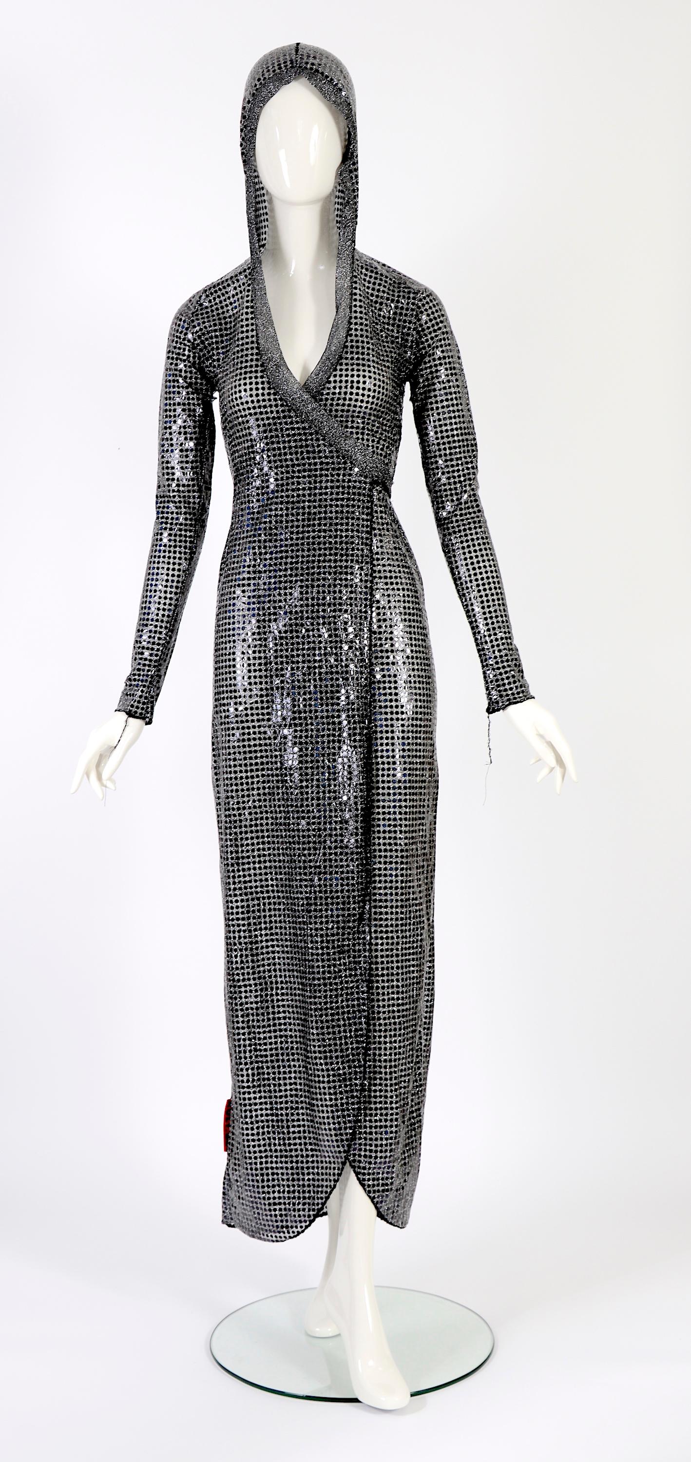 XULY BET vintage 1990s silver sequin stretch hooded wrap dress 7