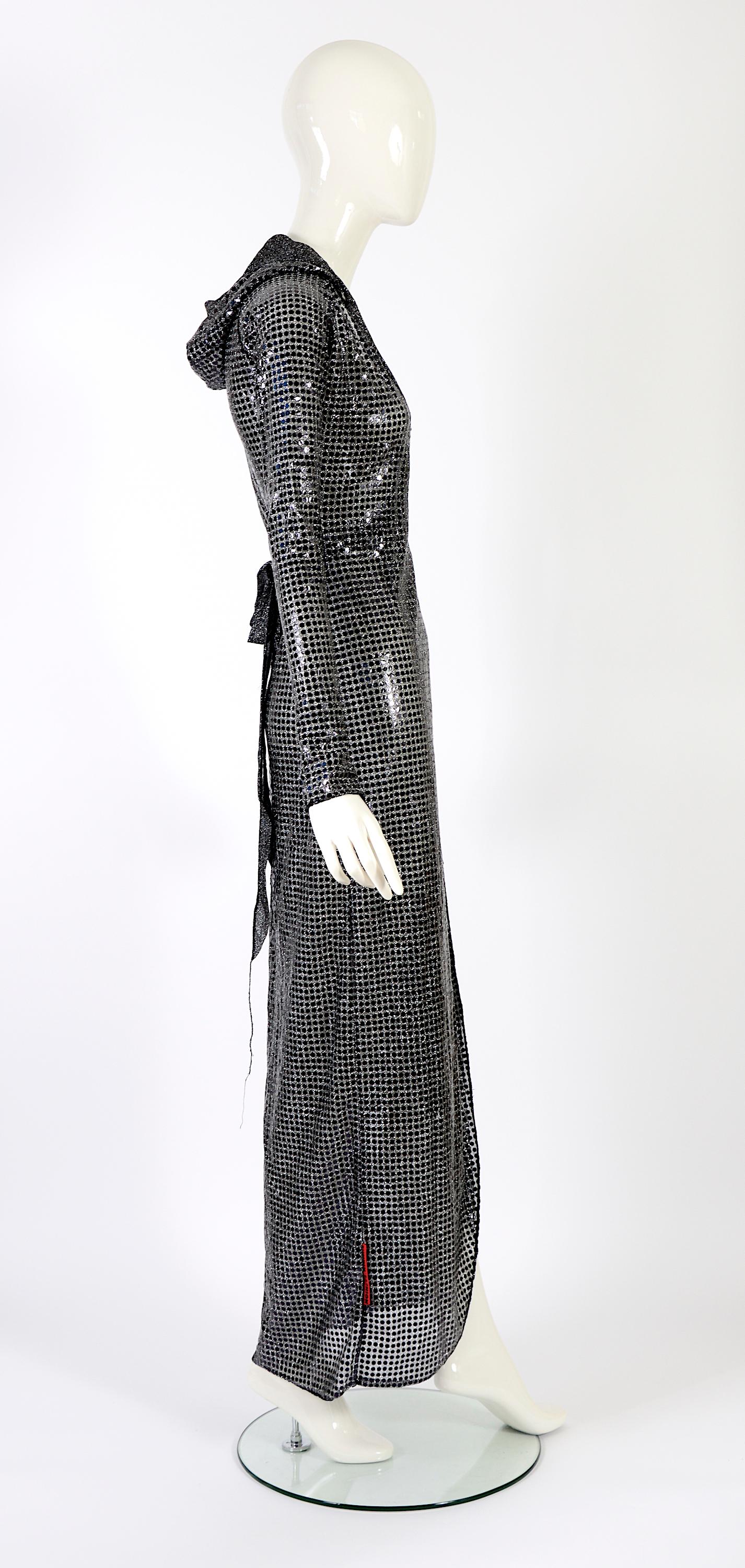Women's or Men's XULY BET vintage 1990s silver sequin stretch hooded wrap dress