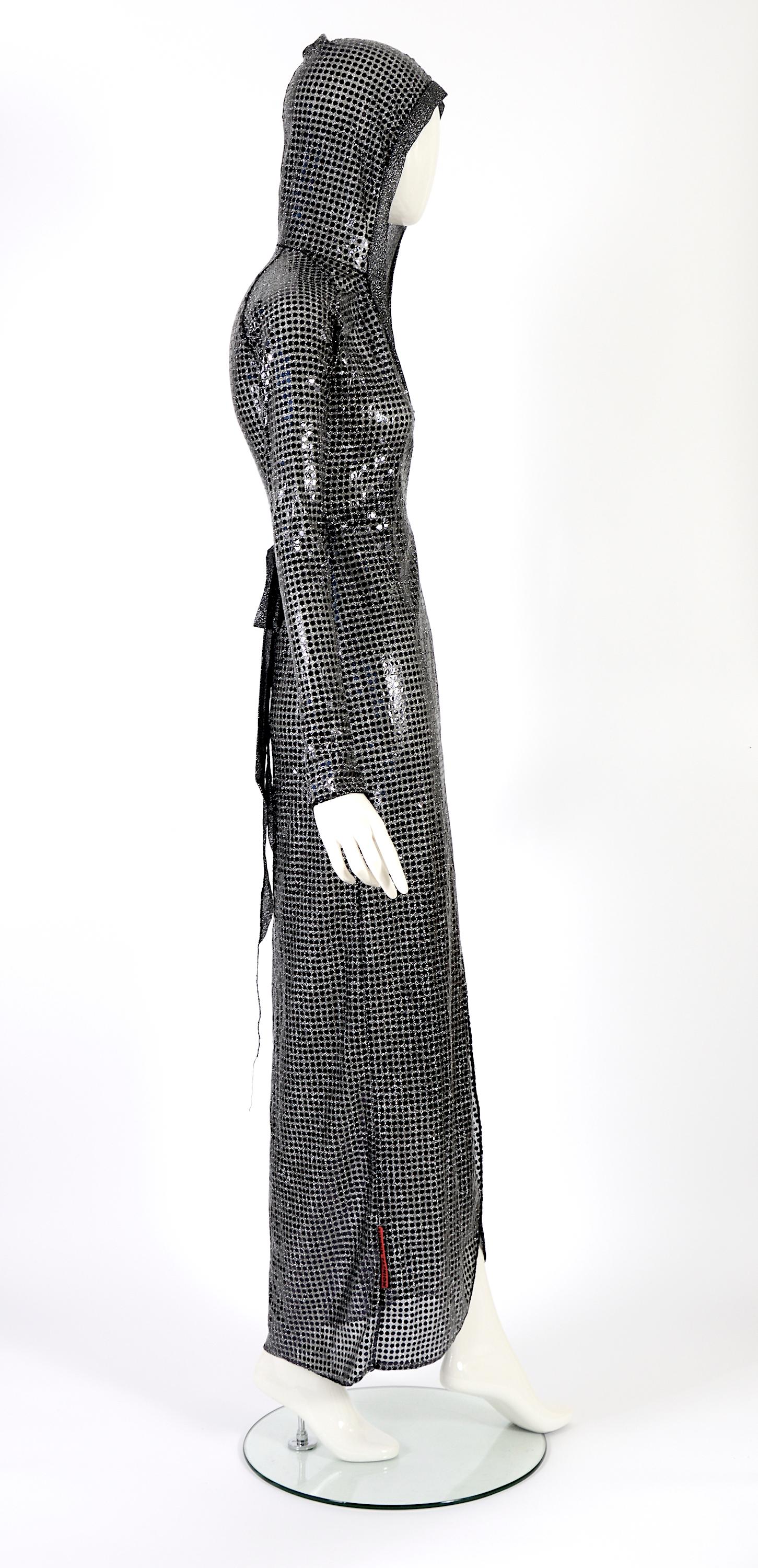 XULY BET vintage 1990s silver sequin stretch hooded wrap dress 1