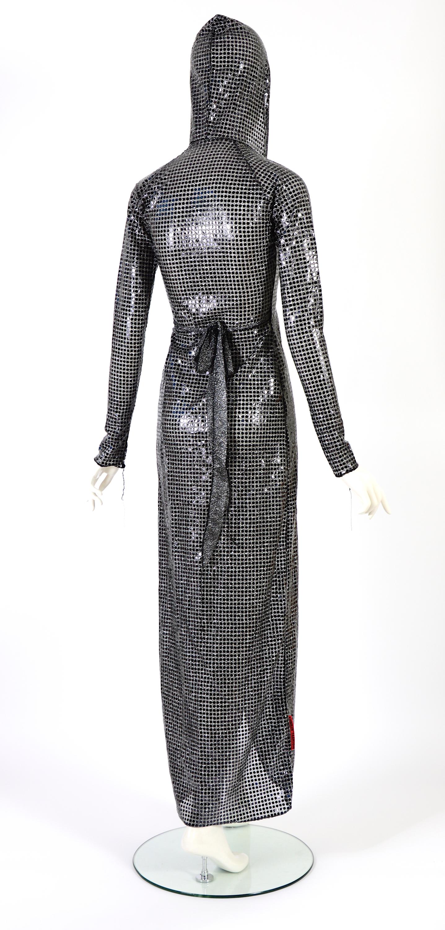 XULY BET vintage 1990s silver sequin stretch hooded wrap dress 2