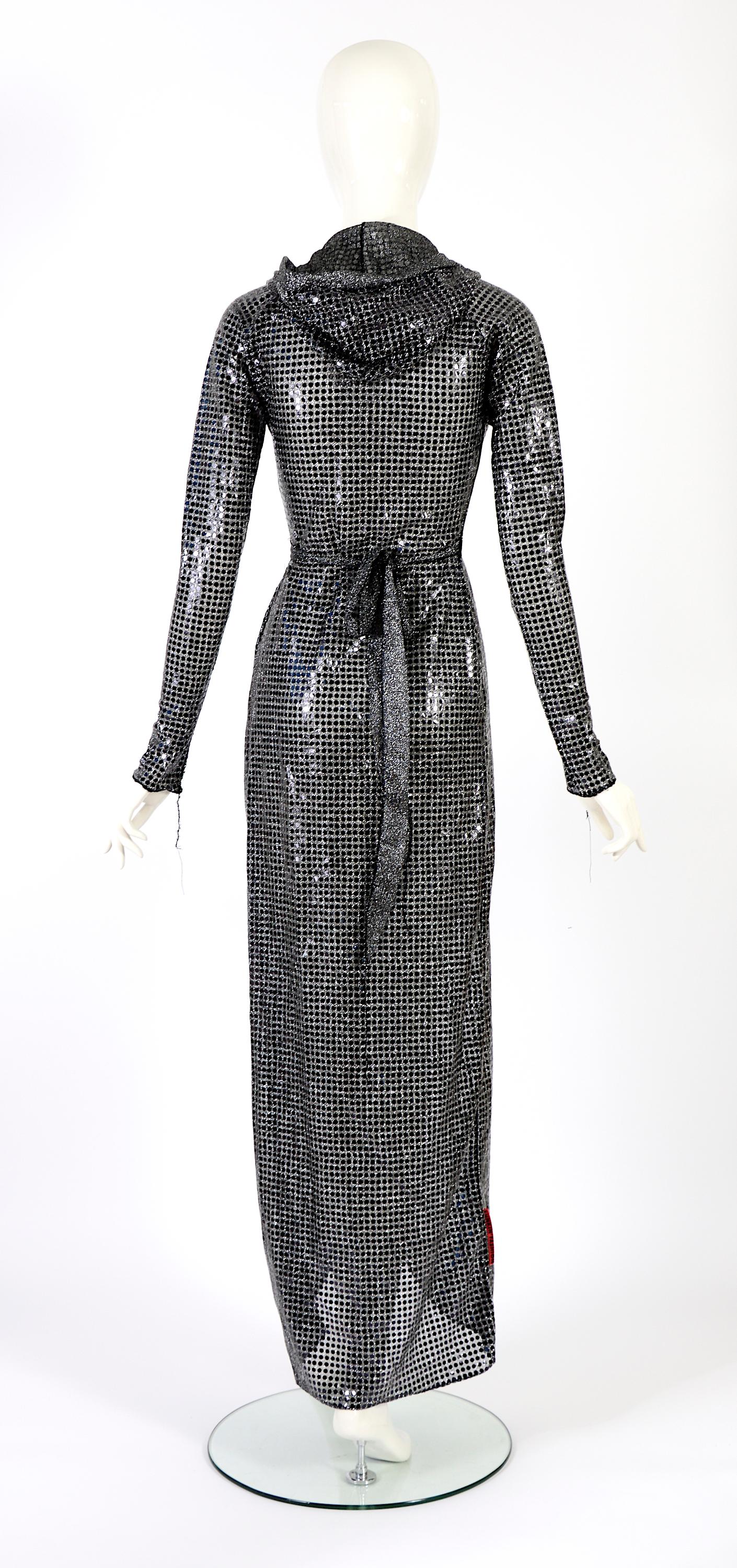 XULY BET vintage 1990s silver sequin stretch hooded wrap dress 3