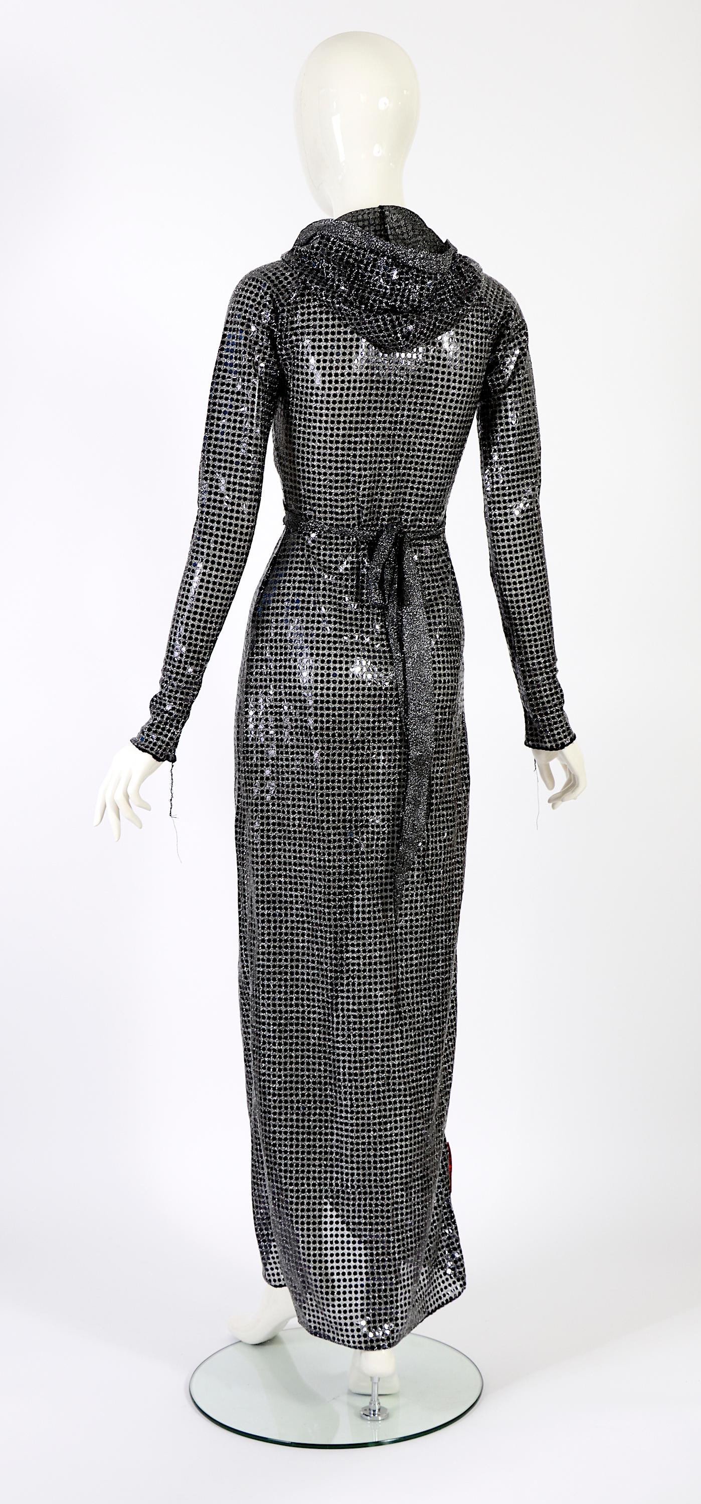 XULY BET vintage 1990s silver sequin stretch hooded wrap dress 4