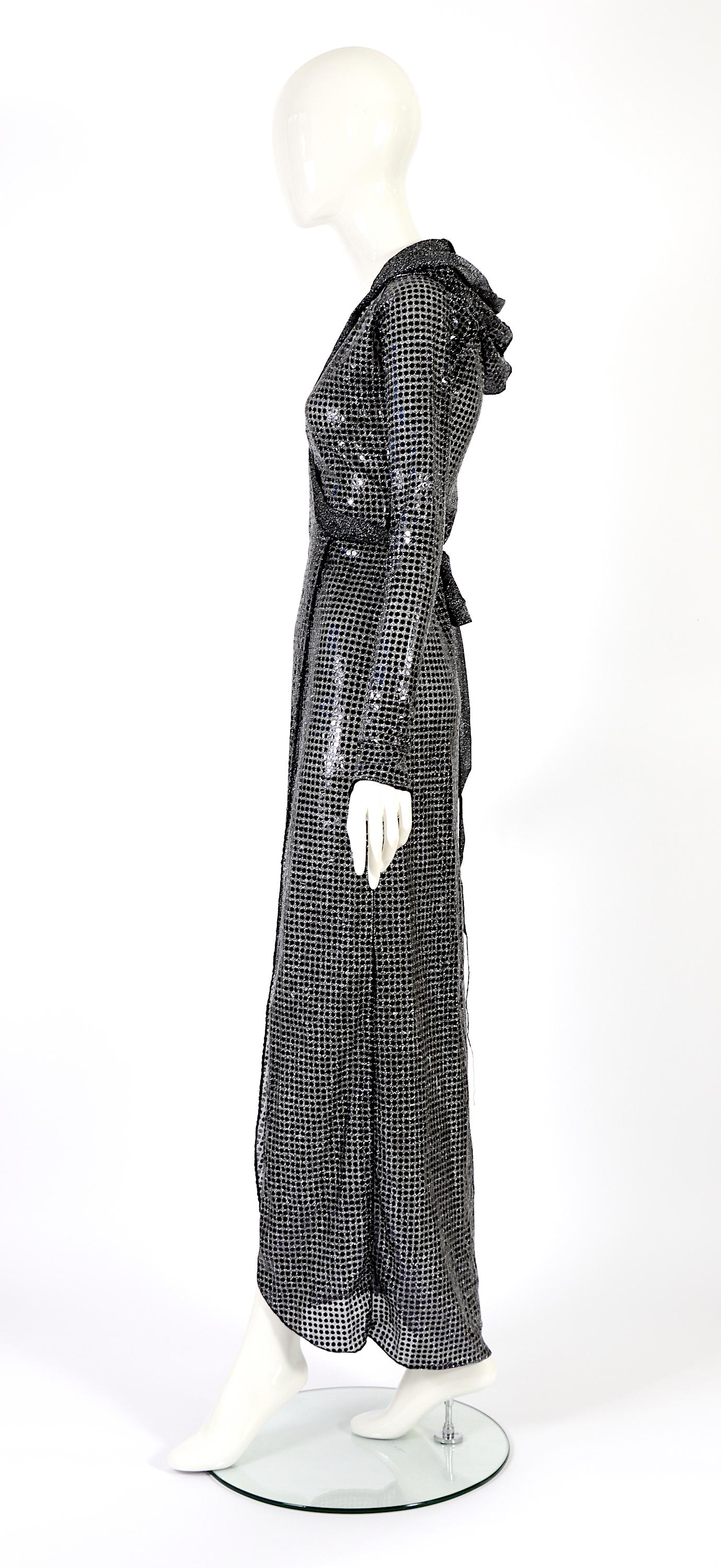 XULY BET vintage 1990s silver sequin stretch hooded wrap dress 5