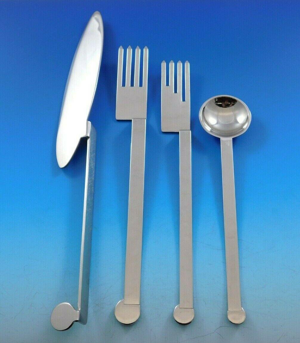 XUM by Bissell & Wilhite Stainless Steel Flatware Set Service 65 Pcs Modern In Excellent Condition For Sale In Big Bend, WI
