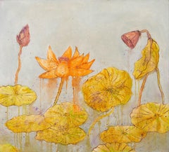 Xuzeng Liu Impressionist Original Oil On Canvas "Autumn Lotus III"