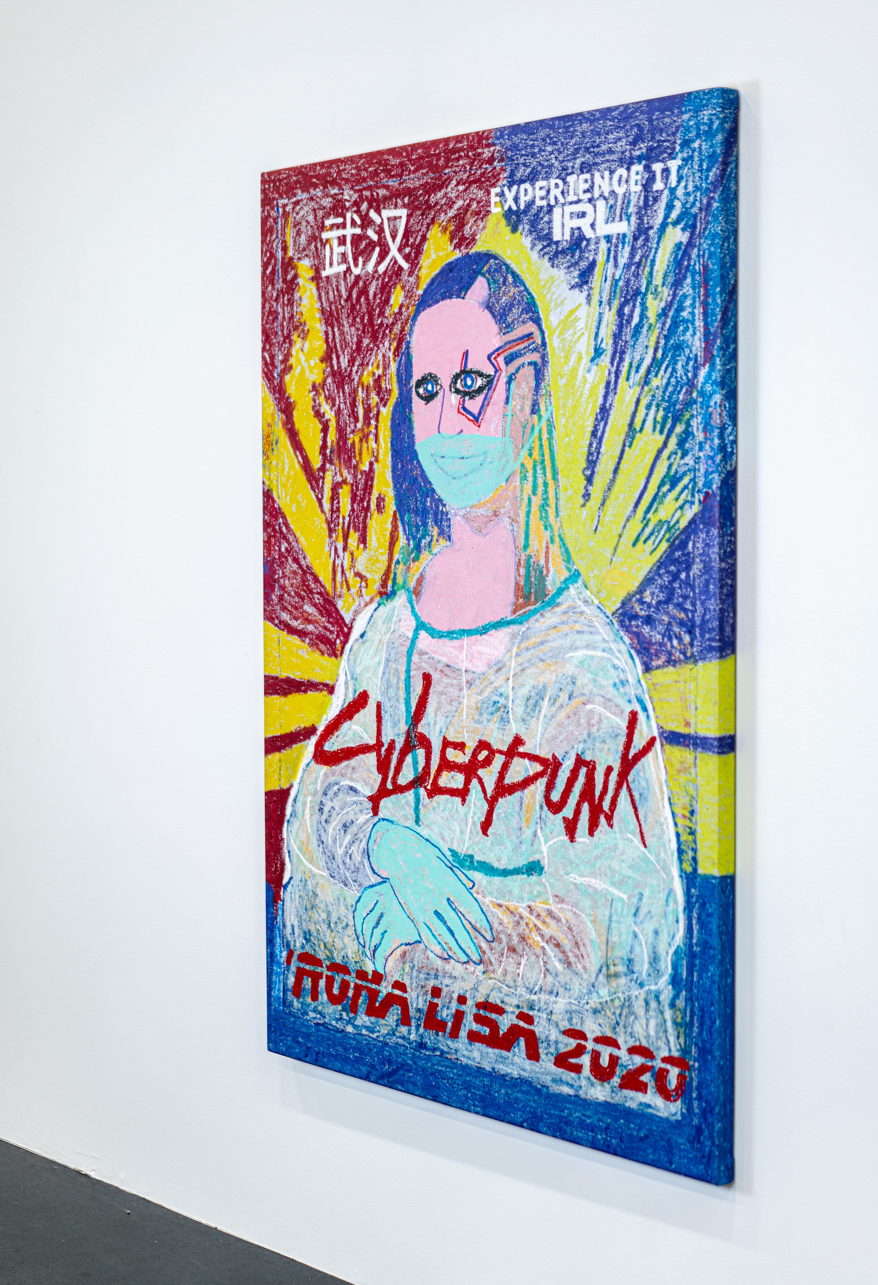 'Rona Lisa - Cyberpunk Edition, ' Paint and Oil Stick on Canvas by XVALA For Sale 2