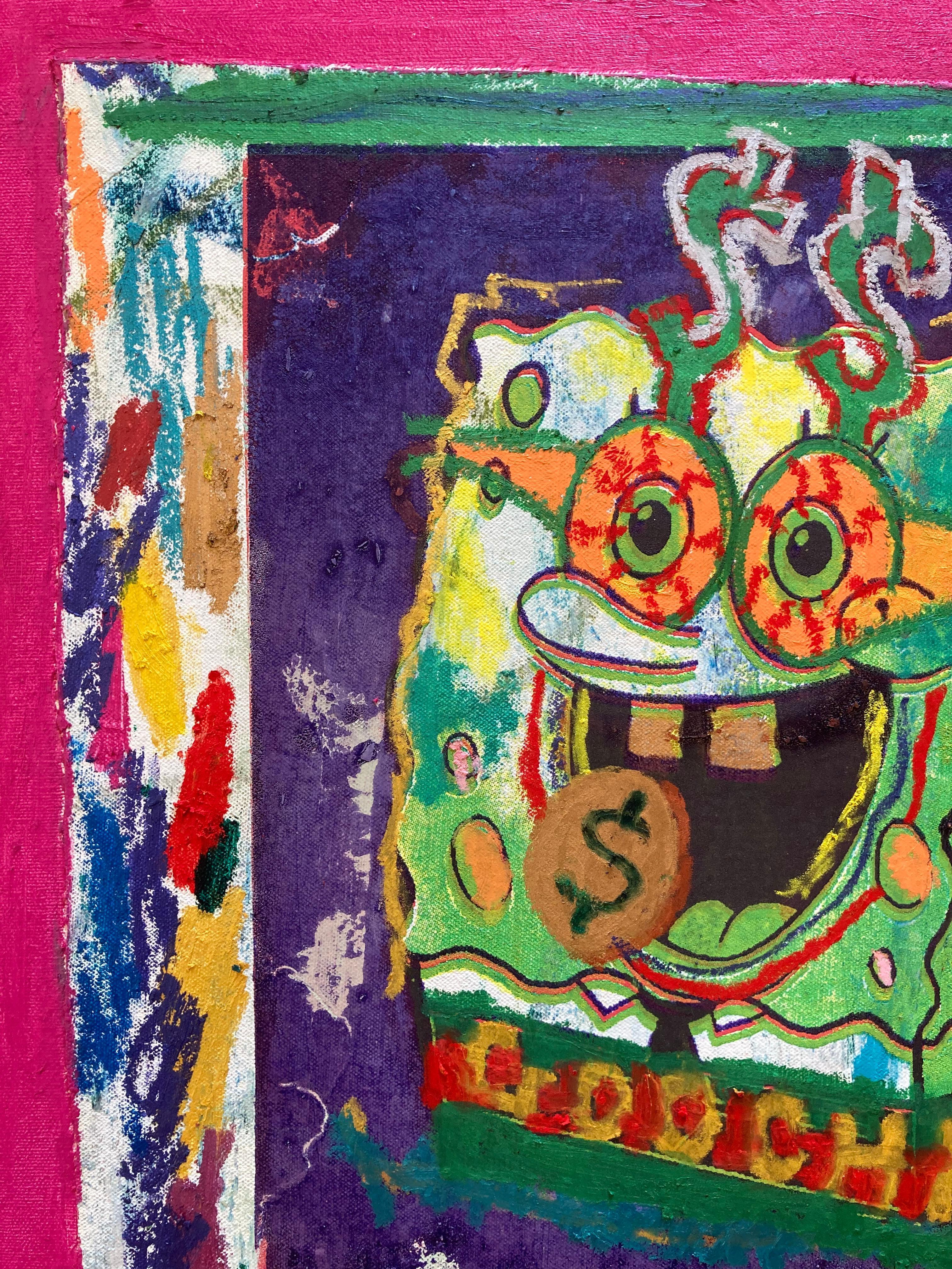 'Meme Money 000: Goochi Sponge, ' by XVALA, Mixed Media Painting For Sale 2