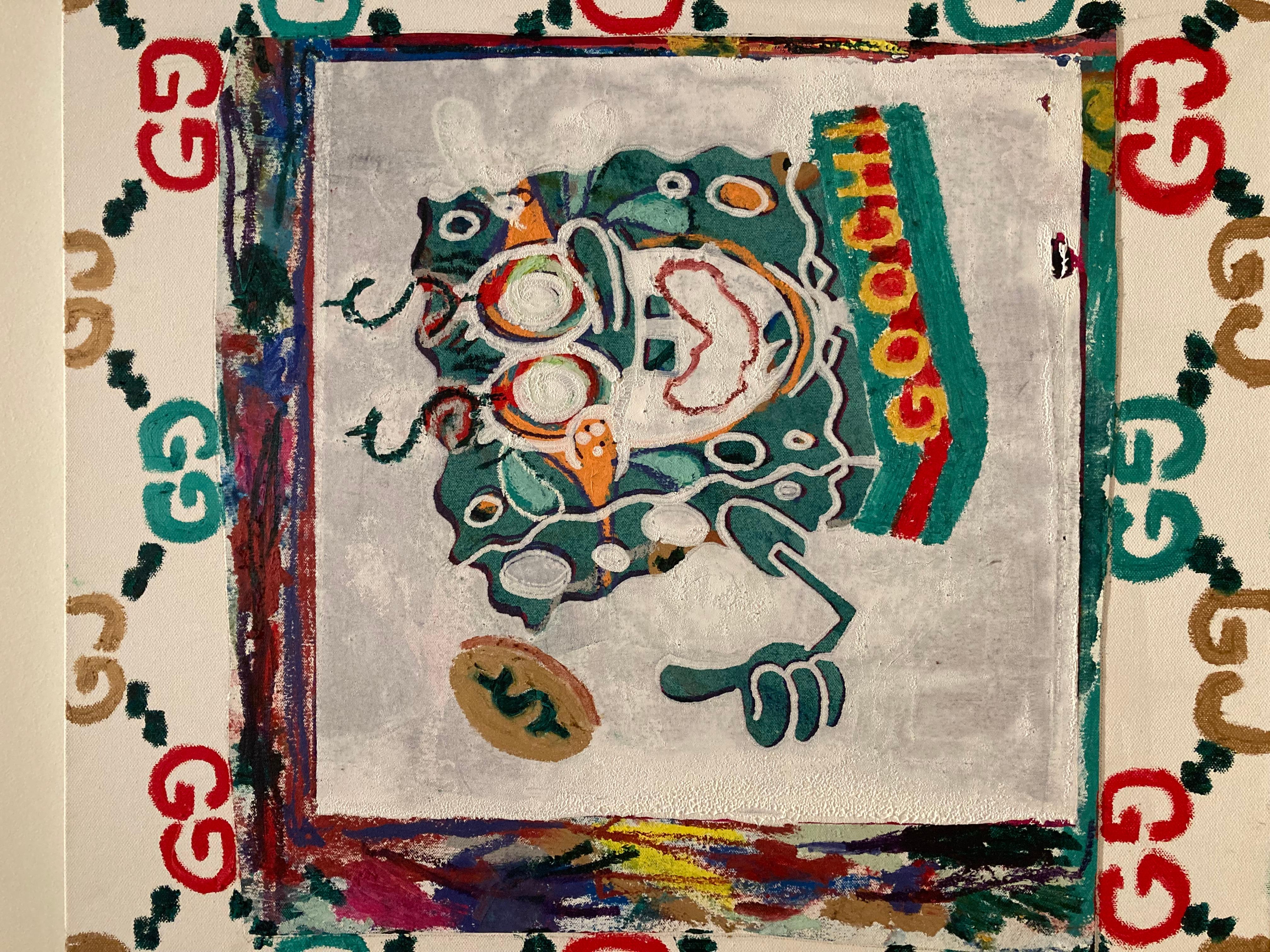 „Meme Money 006: Goochi Sponge“, von XVALA, Gemälde in Mischtechnik im Angebot 1