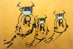 Used 'Rona Bots:  Gold Edition, ' by XVALA, Silkscreen, Oil Stick, Iridescent Painting