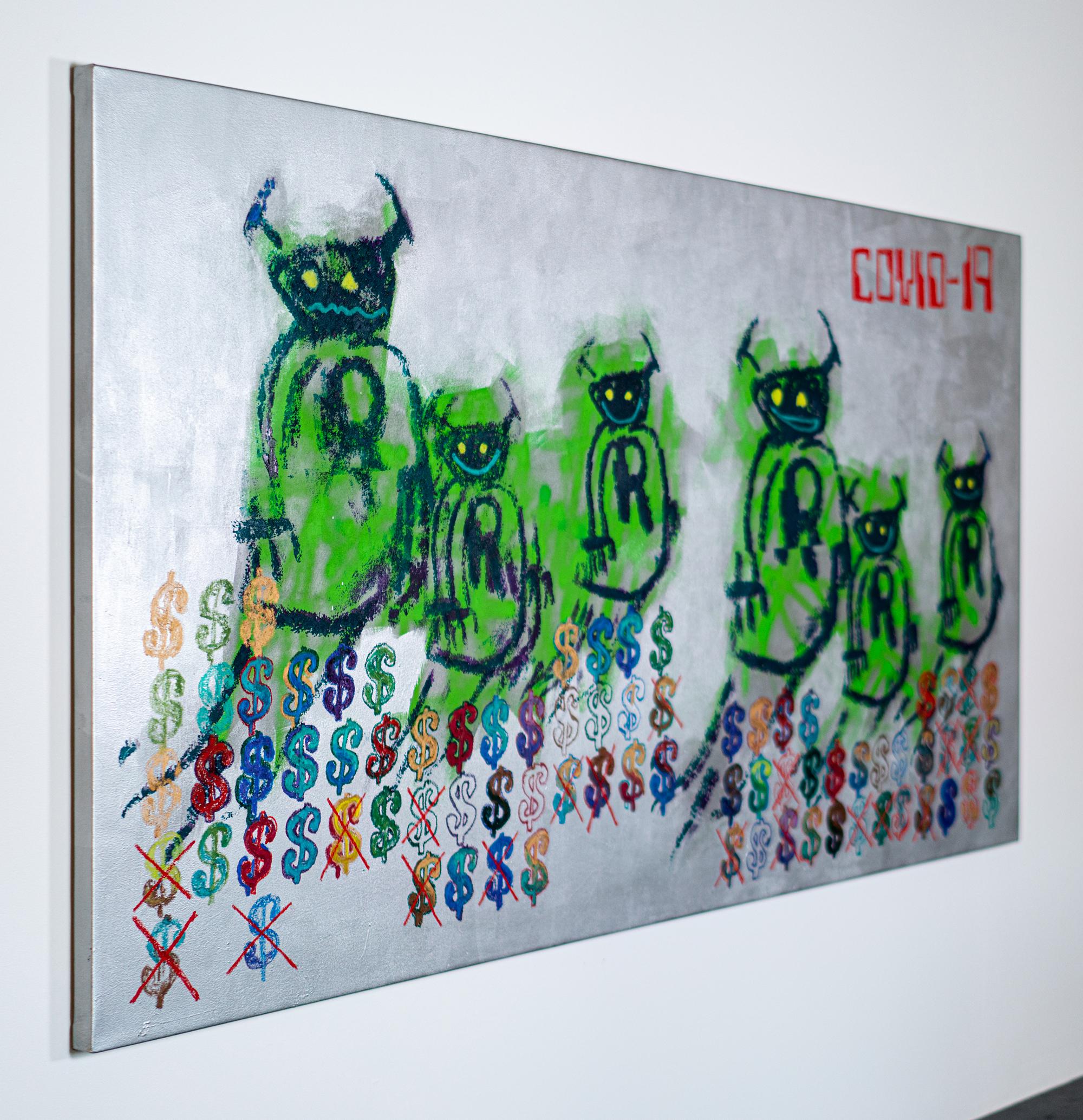 'Rona Bots Money Edition, ' by XVALA, Mixed Media Painting For Sale 4