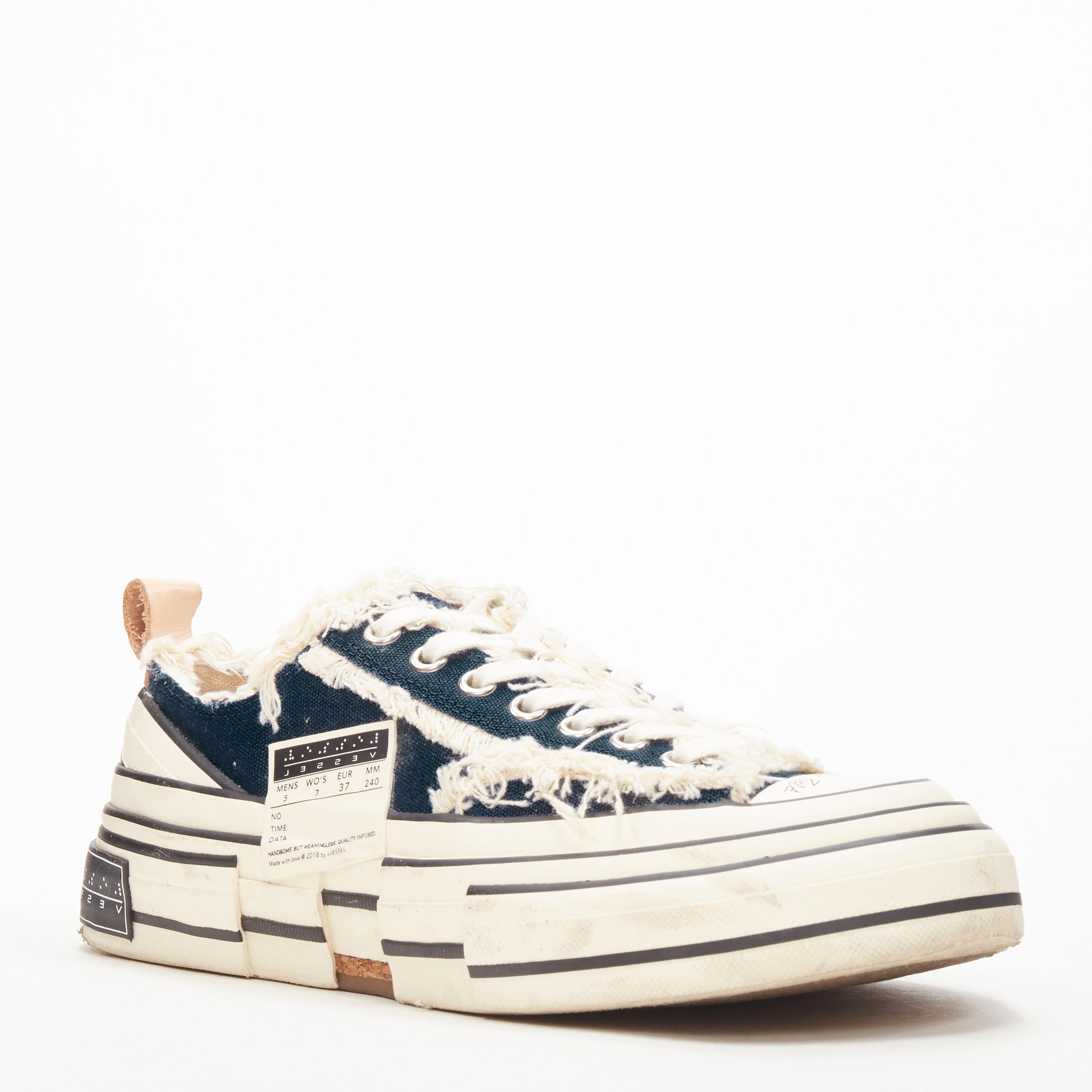 Beige XVESSEL G.O.P. Lows blue denim deconstructed distressed sneakers EU37 US7 For Sale