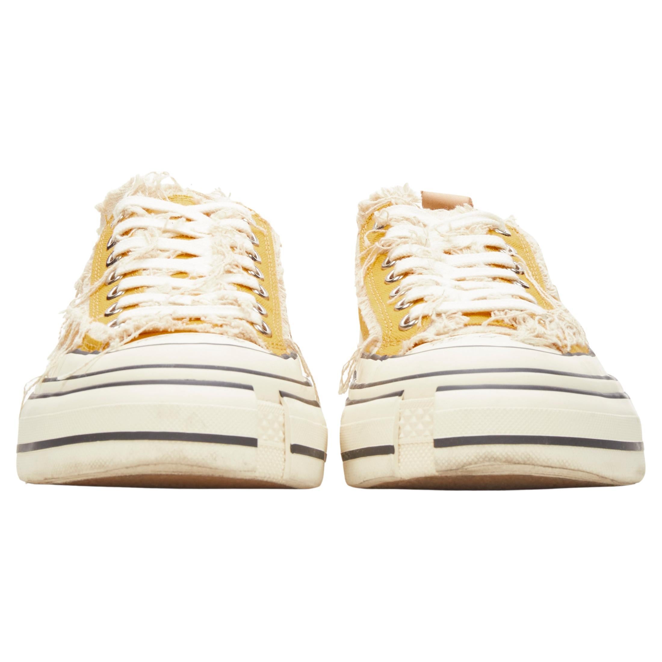 XVESSEL G.O.P. Lows yellow deconstructed distressed sneakers EU37 US7
Brand: XVessel
Model: GOP Lows
Material: Fabric
Color: Yellow
Pattern: Solid
Closure: Lace Up

CONDITION:
Condition: Very good, this item was pre-owned and is in very good