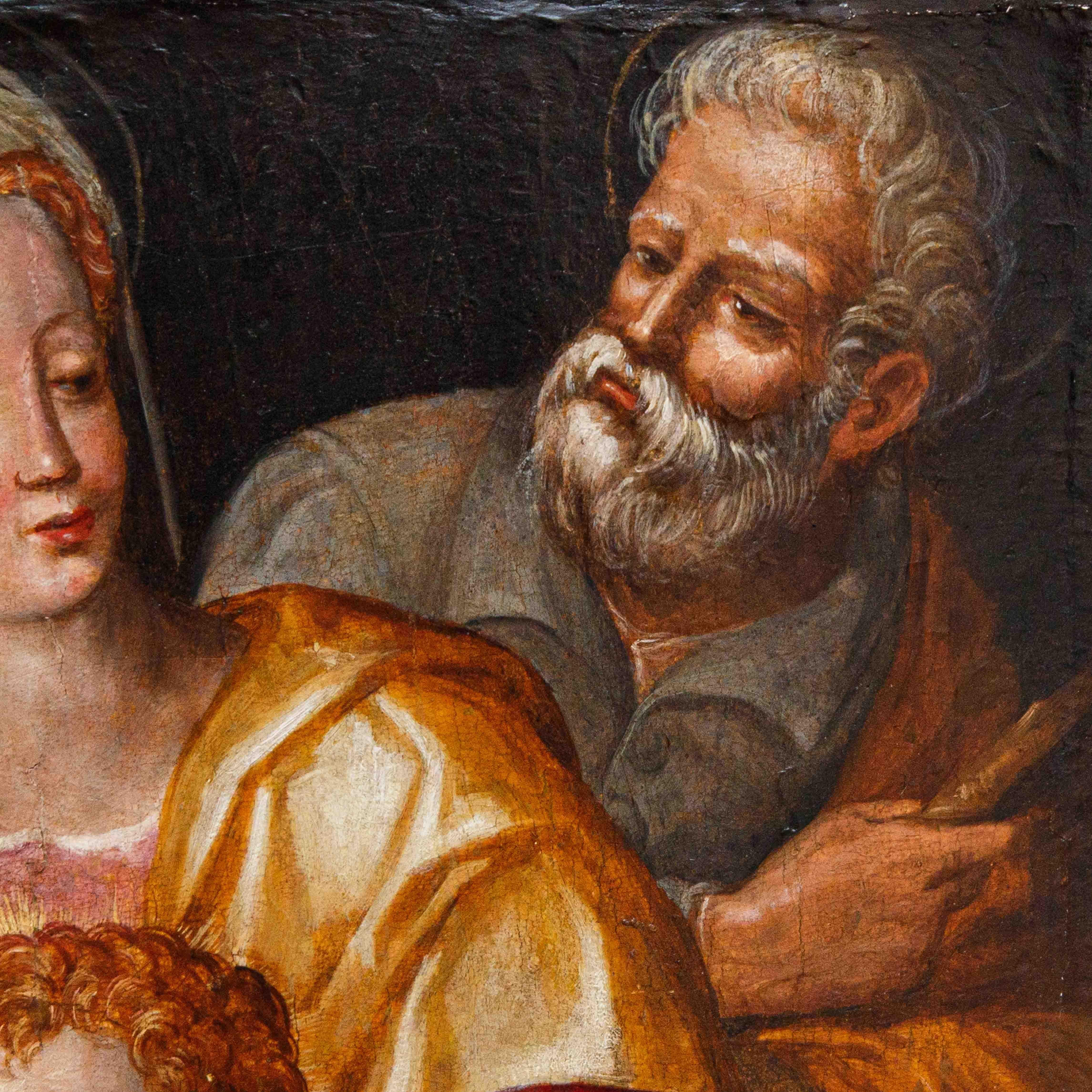 16. Jahrhundert, Toskanische Schule, Heilige Familie mit dem Heiligen Johannes (Italian) im Angebot