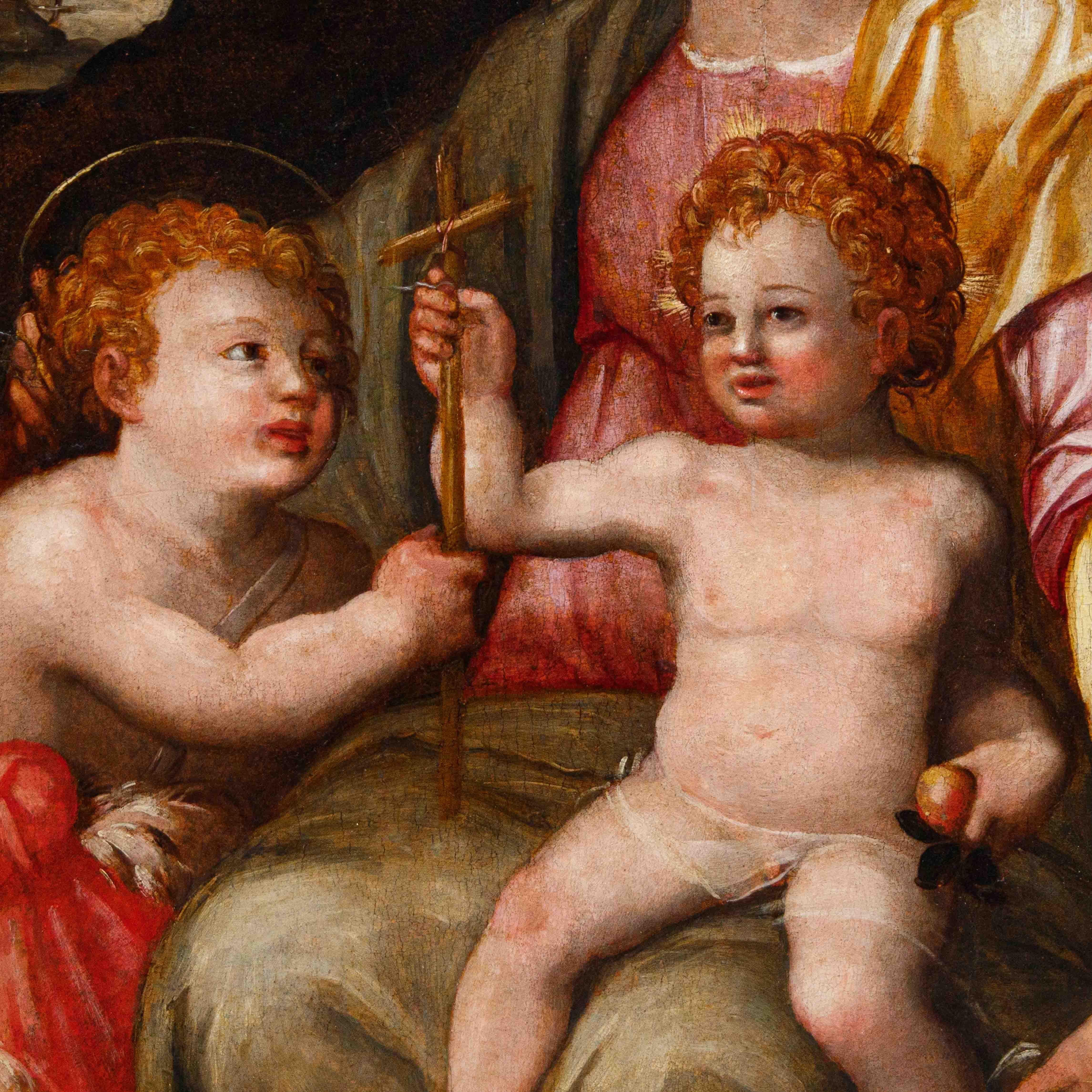 16. Jahrhundert, Toskanische Schule, Heilige Familie mit dem Heiligen Johannes im Zustand „Gut“ im Angebot in Milan, IT