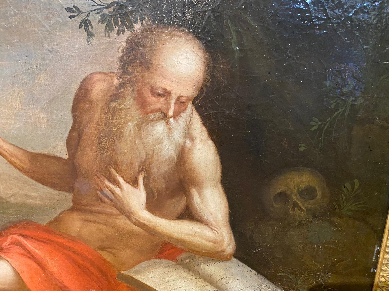 St Jerome in the desert depicted with a lion.
The figure of a Saint is very beautiful and anatomically well proportioned made in Center of Italy 17th century.