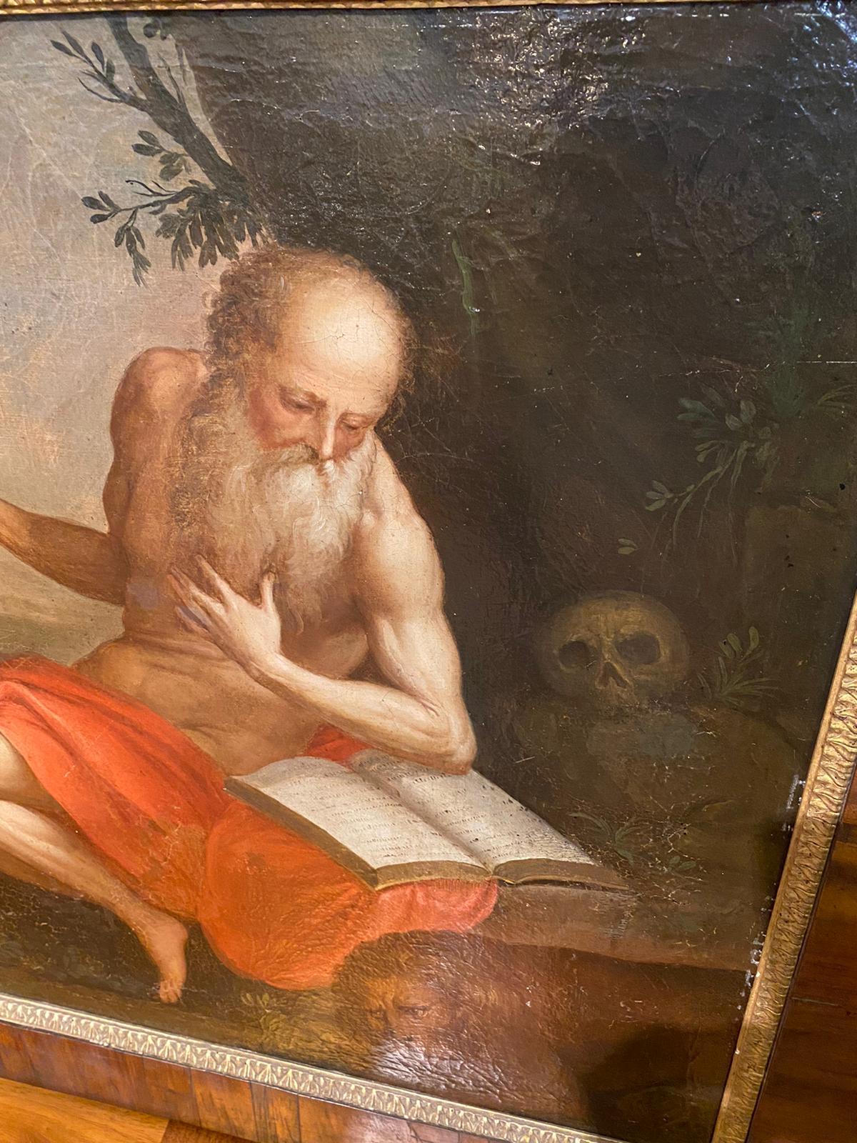 Barocco Olio su tela del XVII secolo S. Girolamo nel deserto in vendita