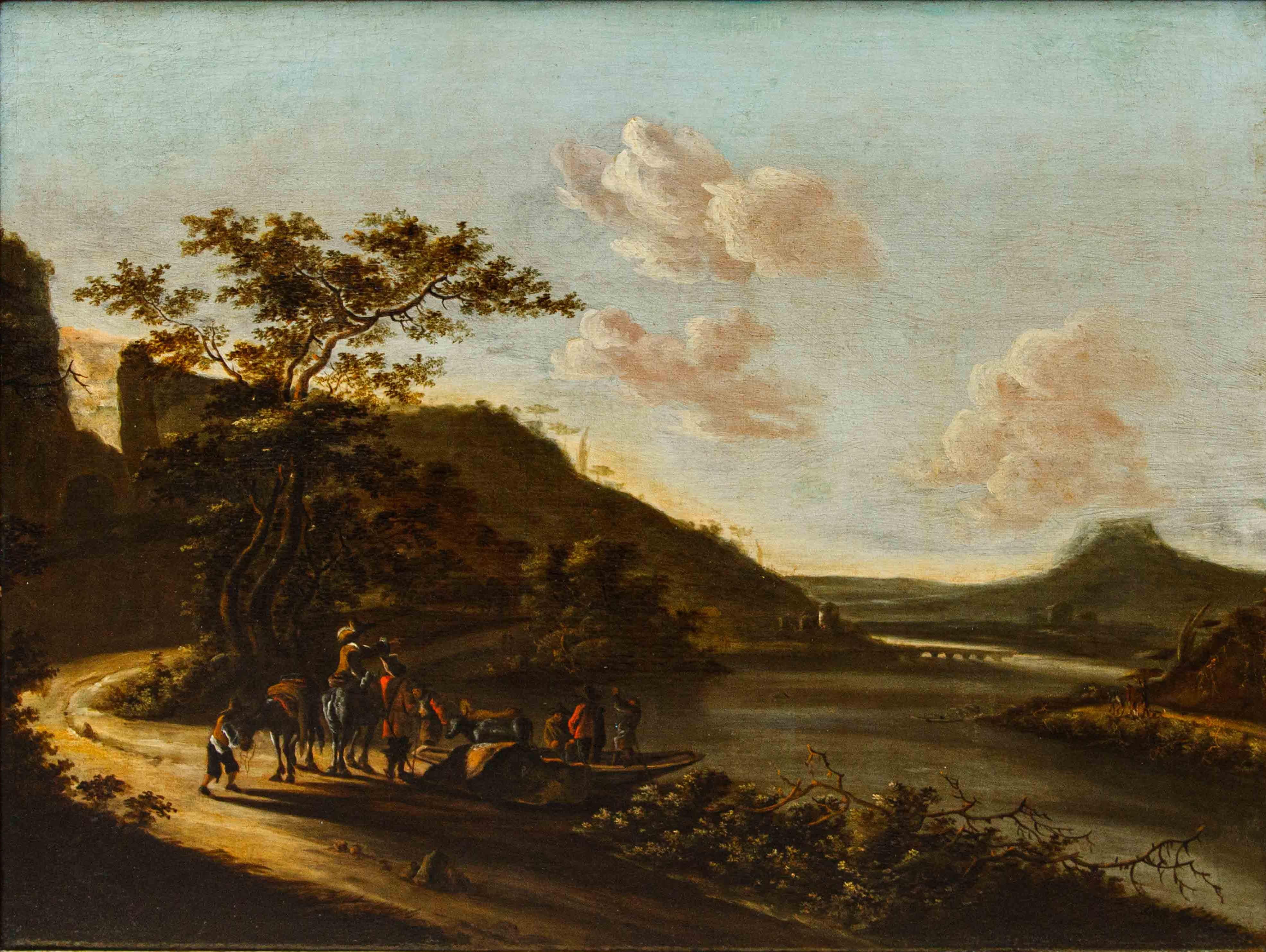 XVII secolo, Paesaggio con personaggi in vendita 3