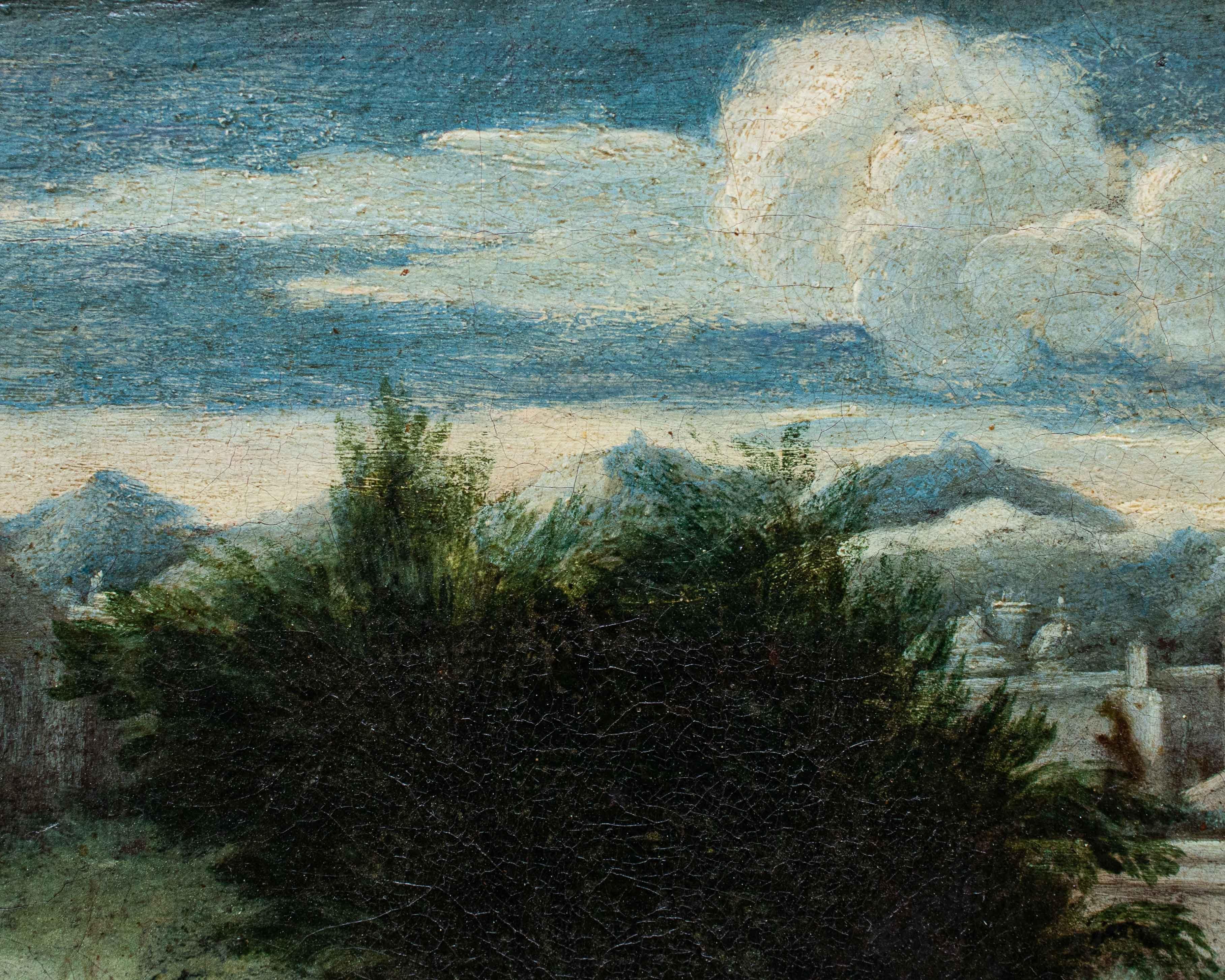 XVII secolo, scuola emiliana,  Paesaggio agreste con scene galanti en venta 3