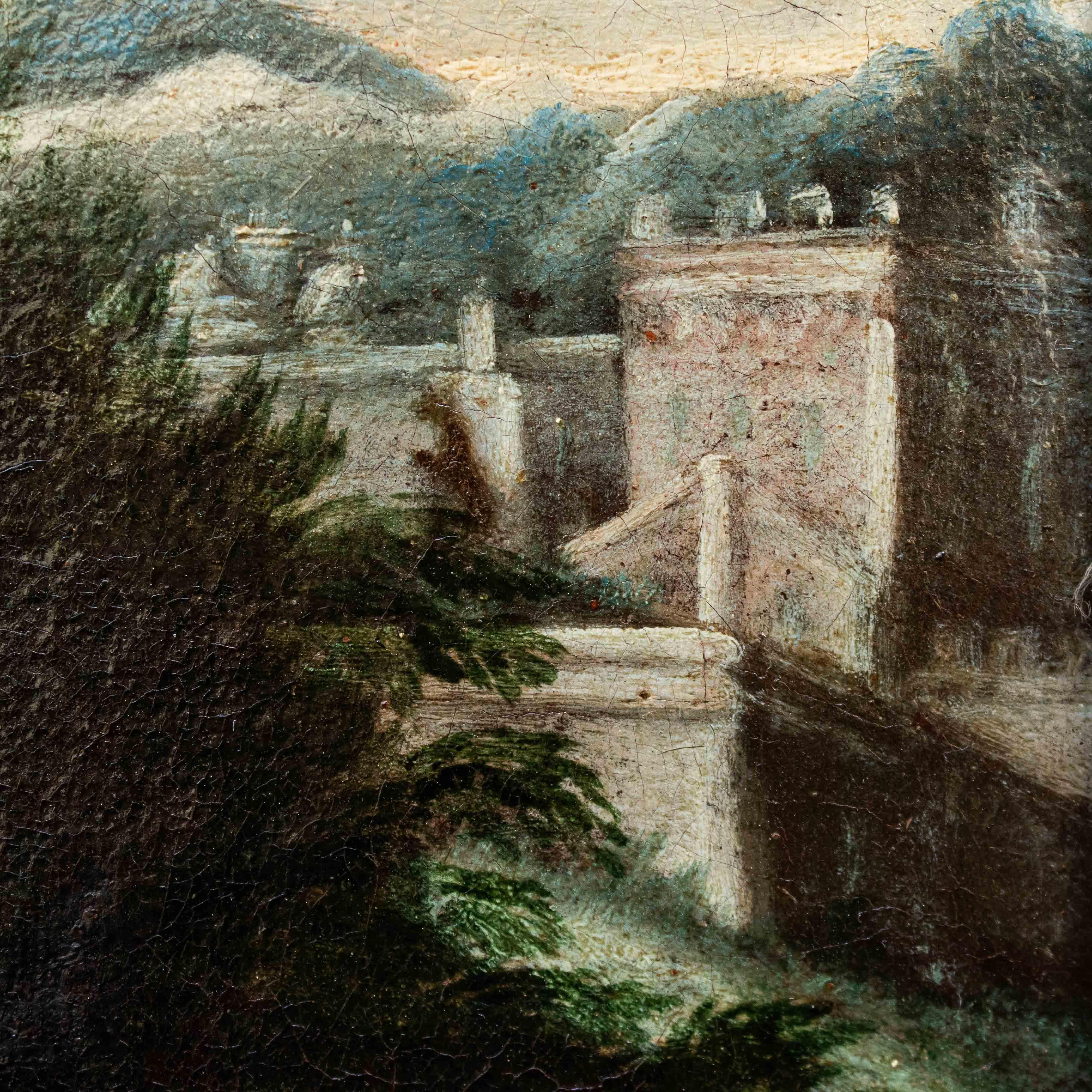 XVII secolo, scuola emiliana,  Paesaggio agreste con scene galanti en venta 4
