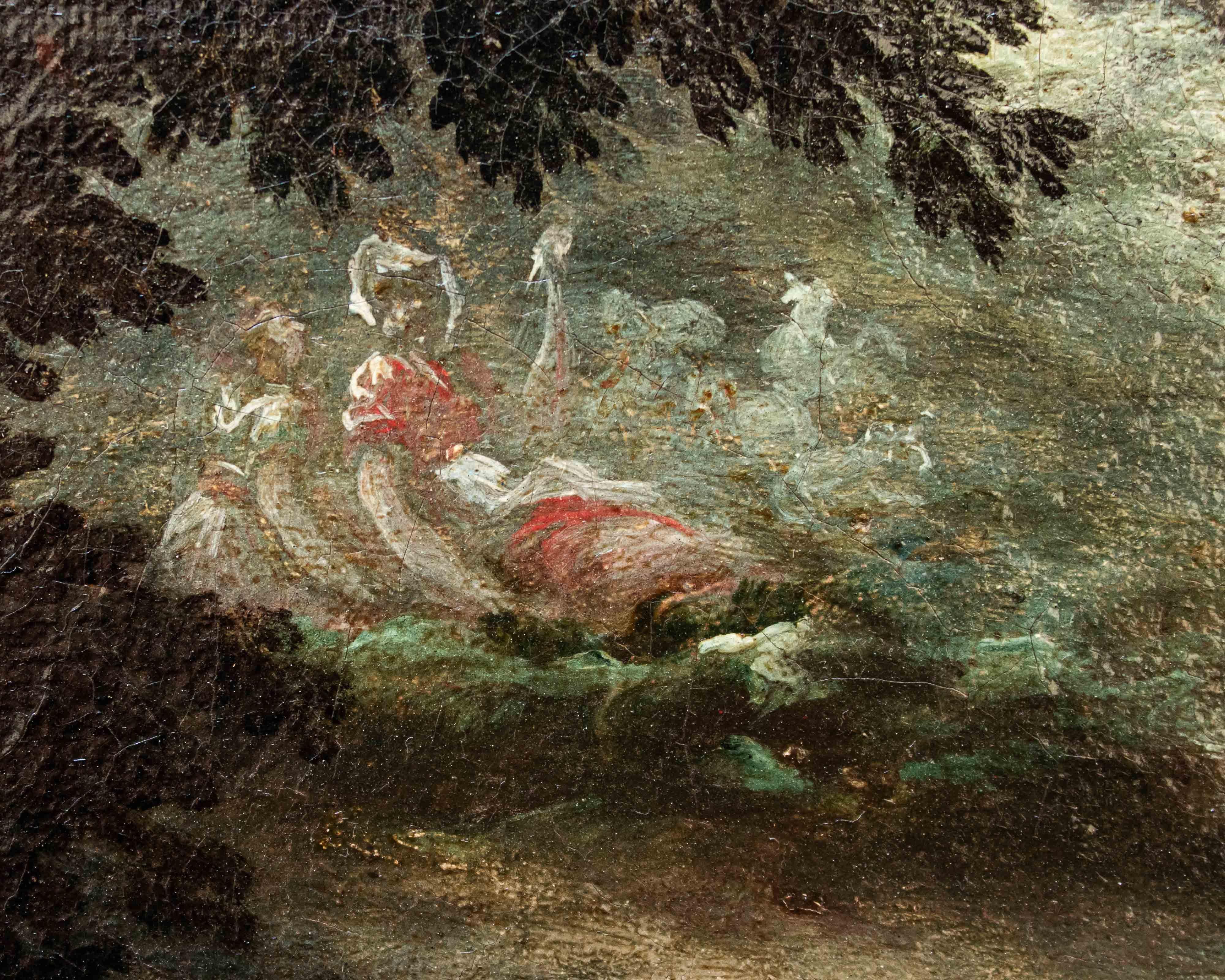 XVII secolo, scuola emiliana,  Paesaggio agreste con scene galanti en venta 5