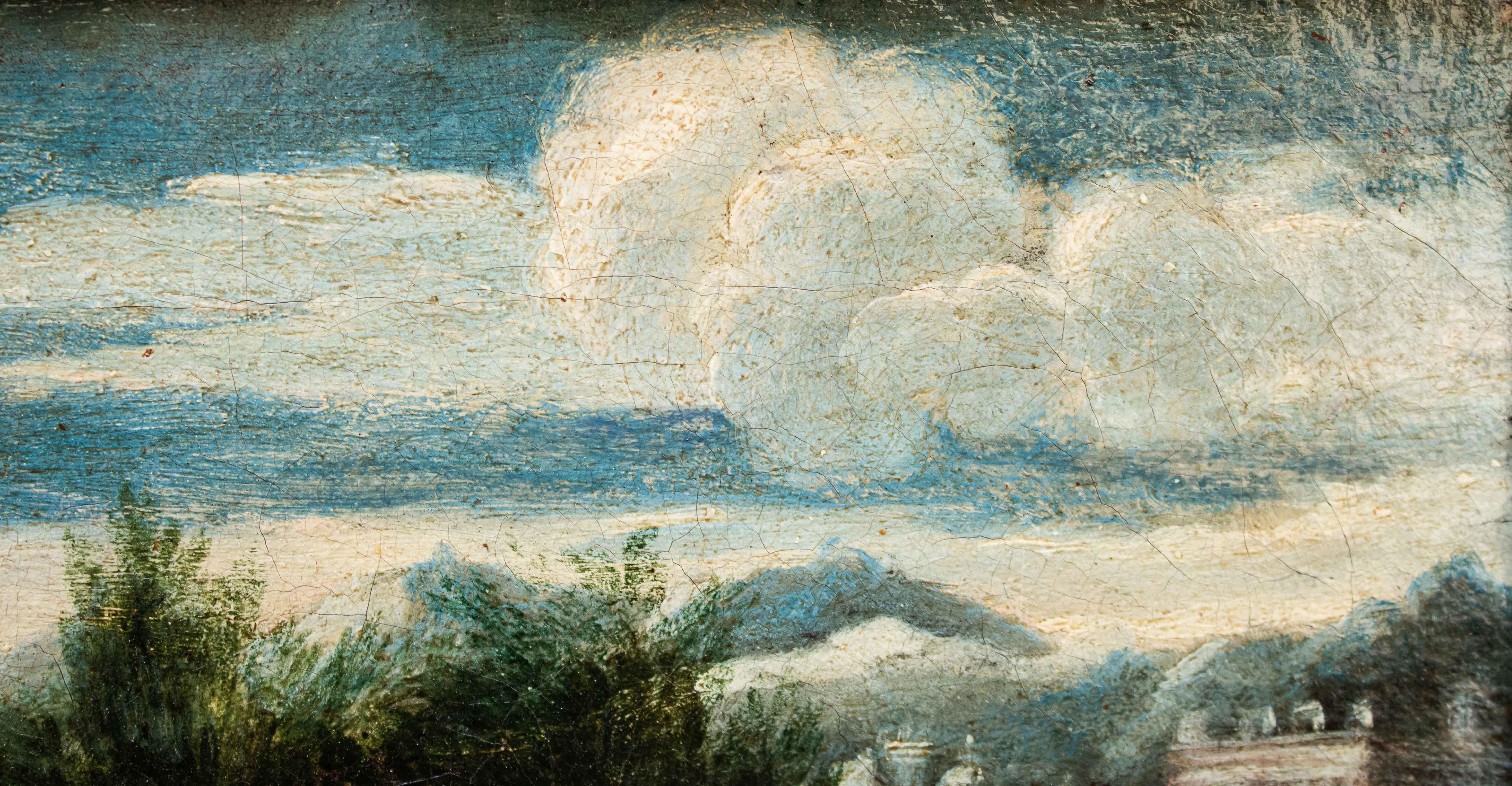 XVII secolo, scuola emiliana,  Paesaggio agreste con scene galanti en venta 6