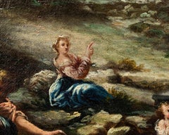 XVIIe siècle, École émilienne,  Paysage rural avec scènes galantes