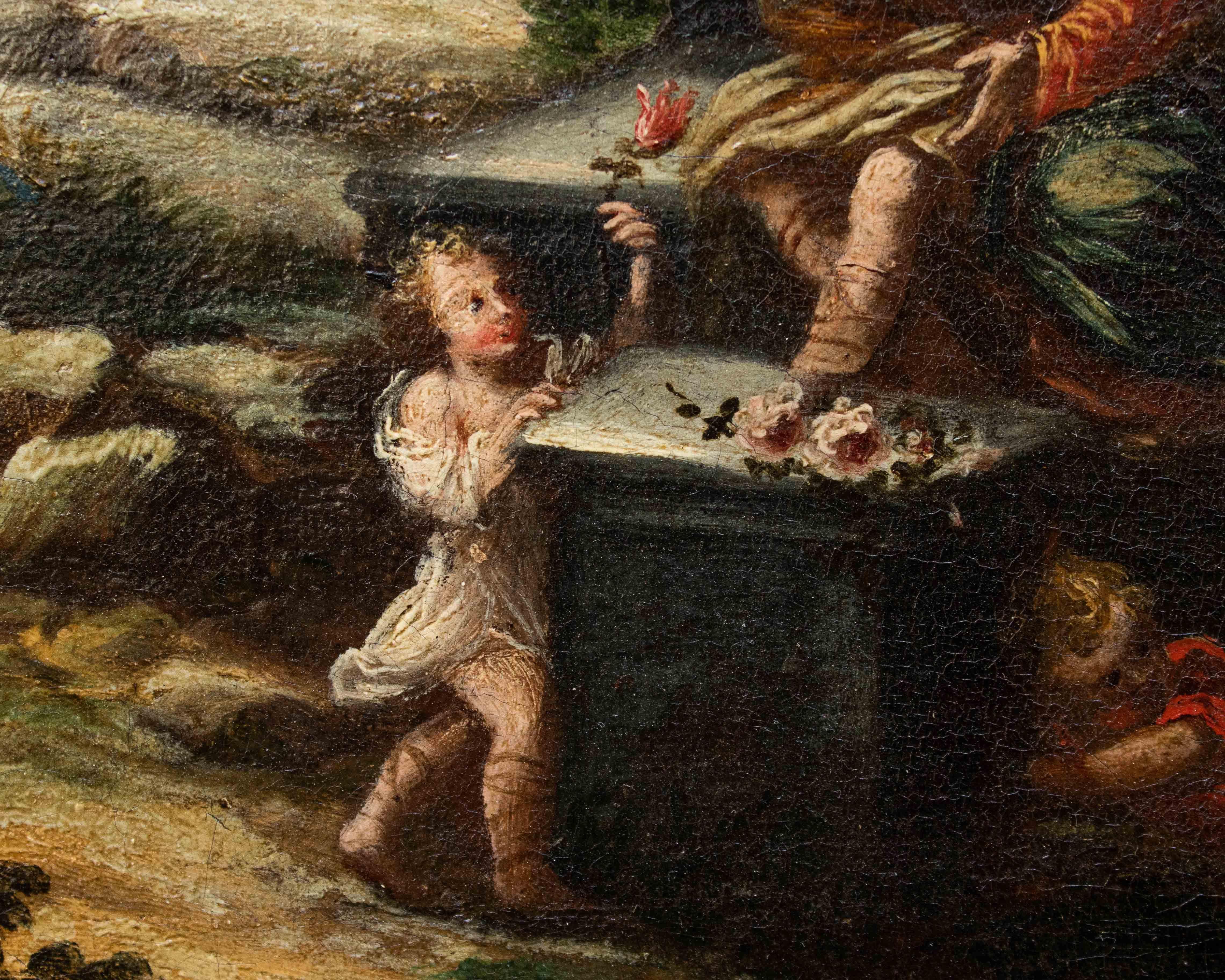XVII secolo, scuola emiliana,  Paesaggio agreste con scene galanti Italian en venta