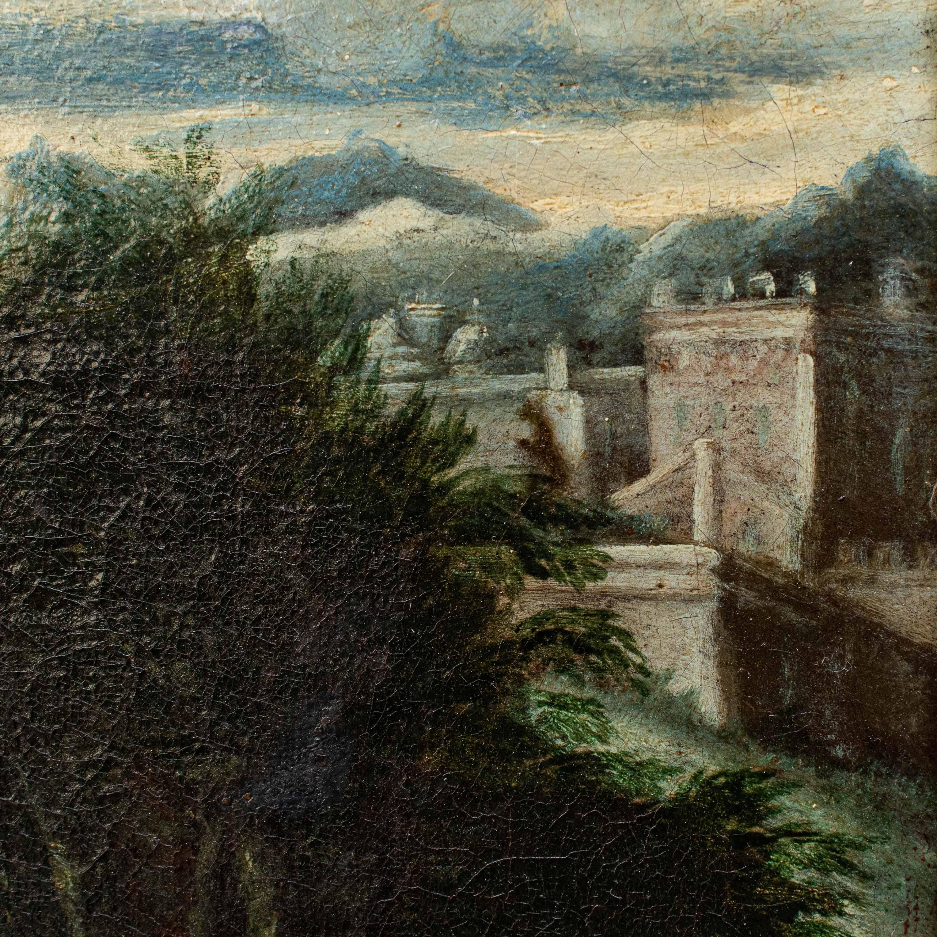 XVII secolo, scuola emiliana,  Paesaggio agreste con scene galanti en venta 1