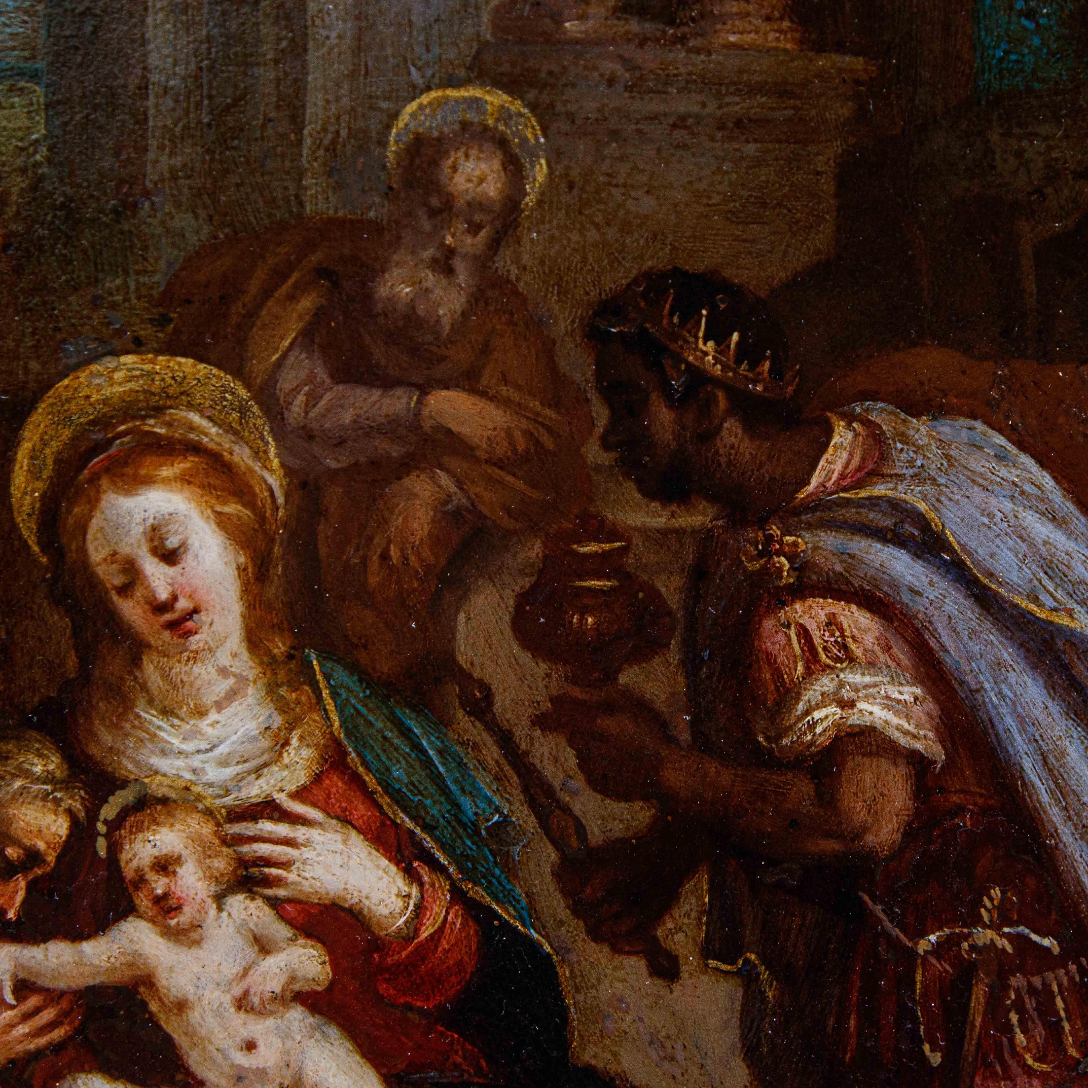 XVII secolo, Scuola fiamminga, Adorazione dei Magi (Geölt) im Angebot