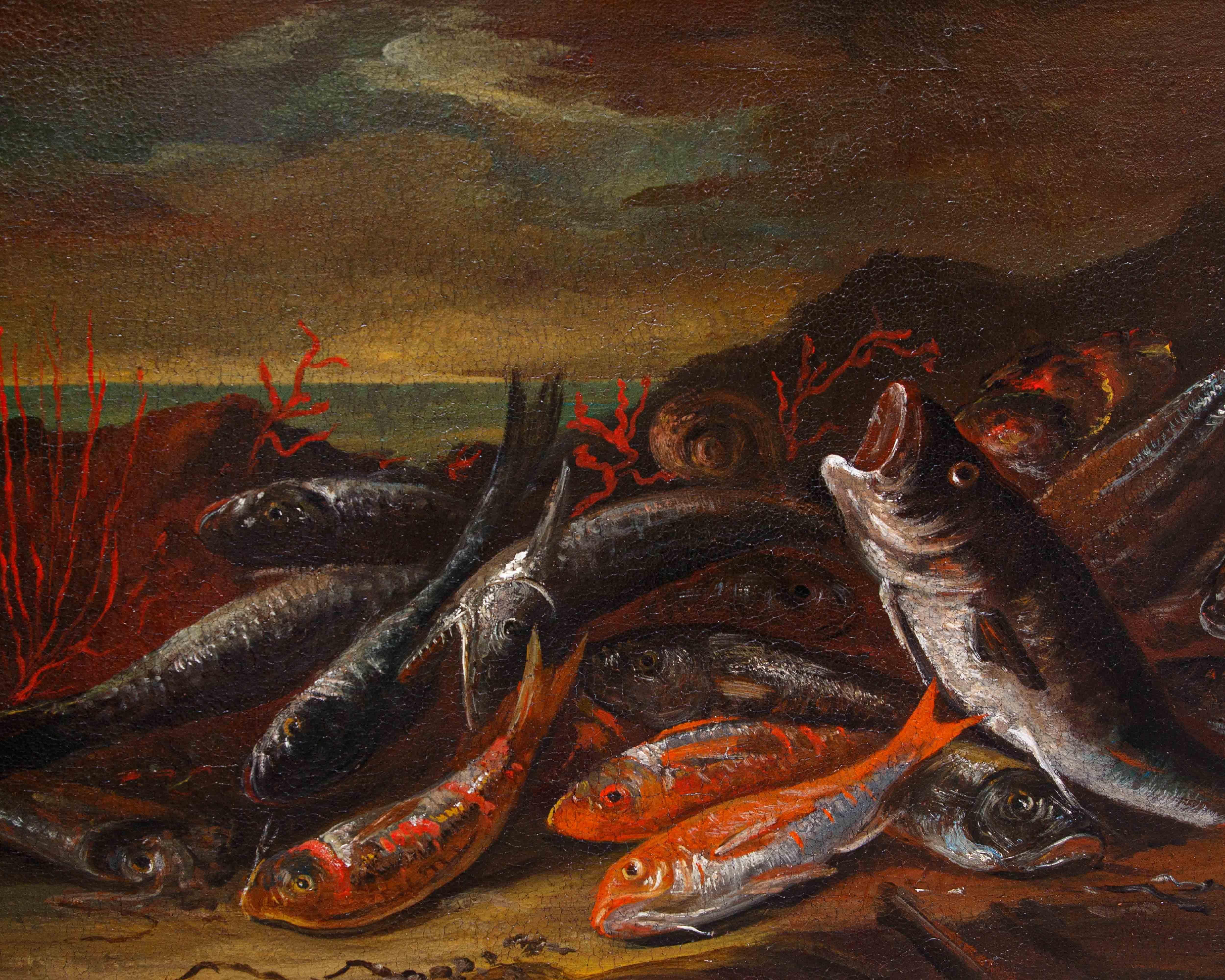 17. Jahrhundert,  anhänger von Recco, (Neapel, 1634 - Alicante, 1695),  Stilleben (Leinwand) im Angebot