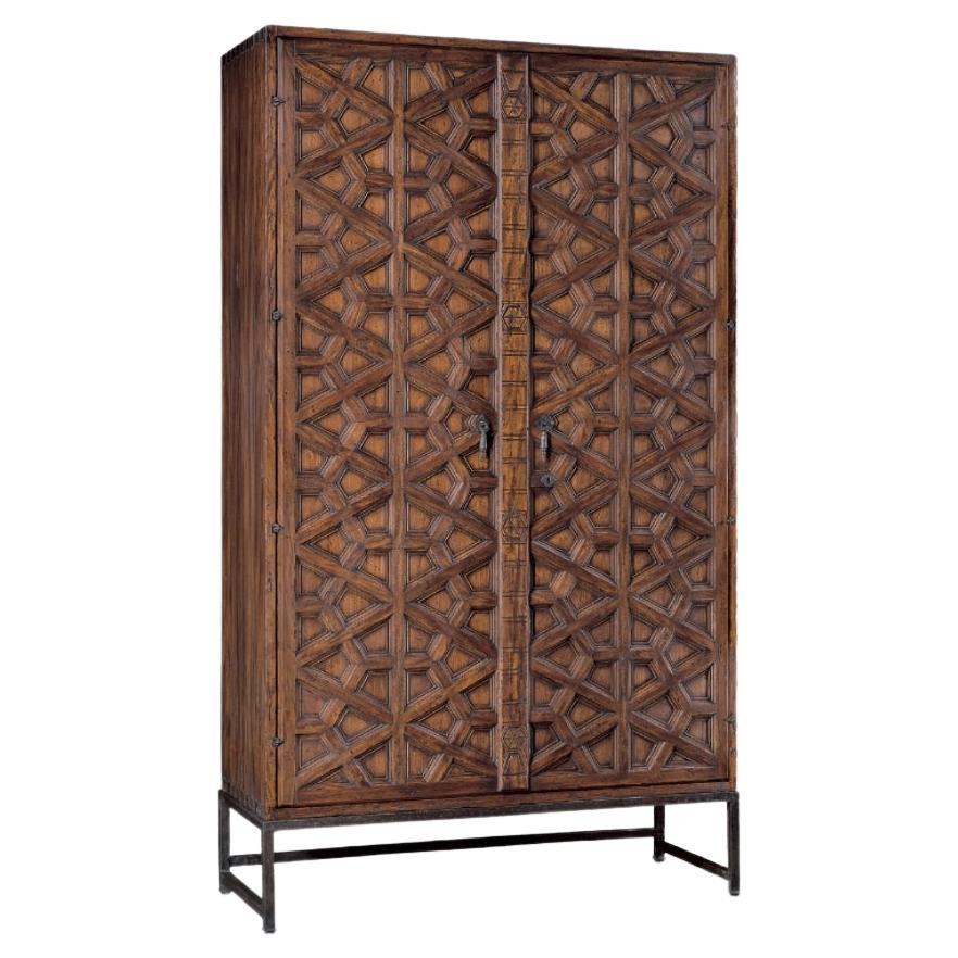 XVIII Century Alhambra Armoire with mudejar influence. Wood & wrought iron base For Sale