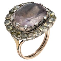 Anello portoghese in oro e argento del XVIII secolo con ametista e crisolito