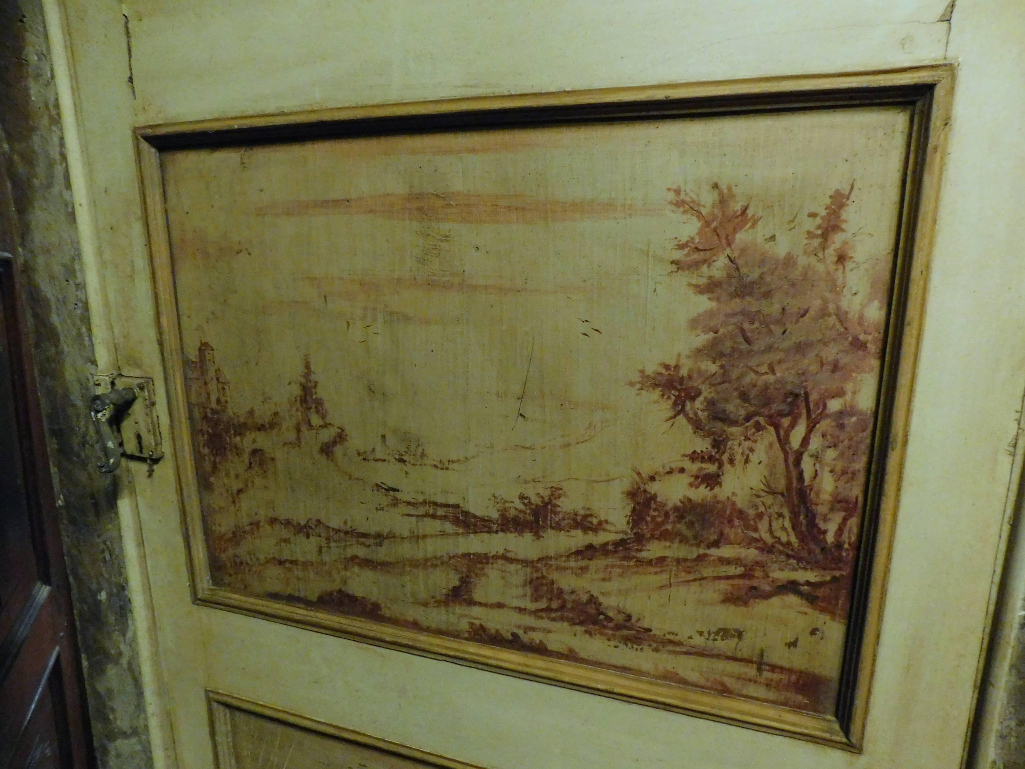 Dipinto a mano Porta antica dipinta, cornice, decorata su entrambi i lati, '700 Italia in vendita