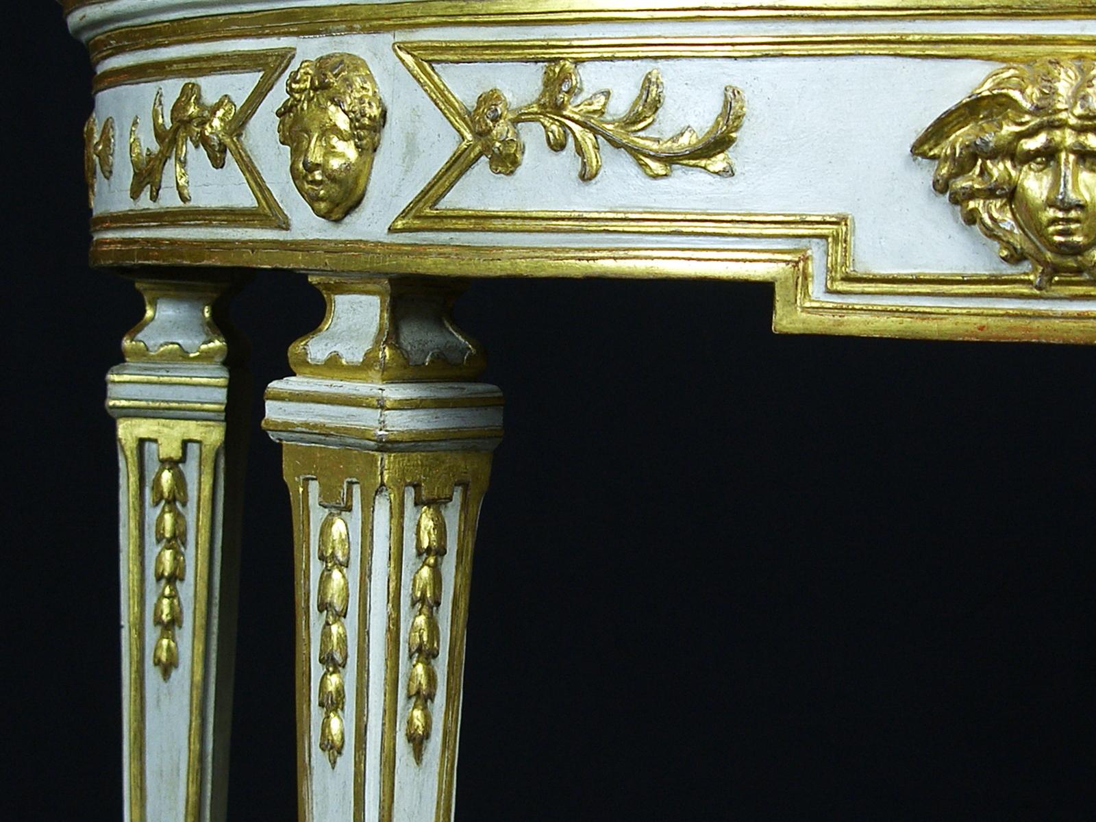 18th Century, Pair of Italian Half-Moon Lacquered Giltwood Neoclassical Console For Sale 7