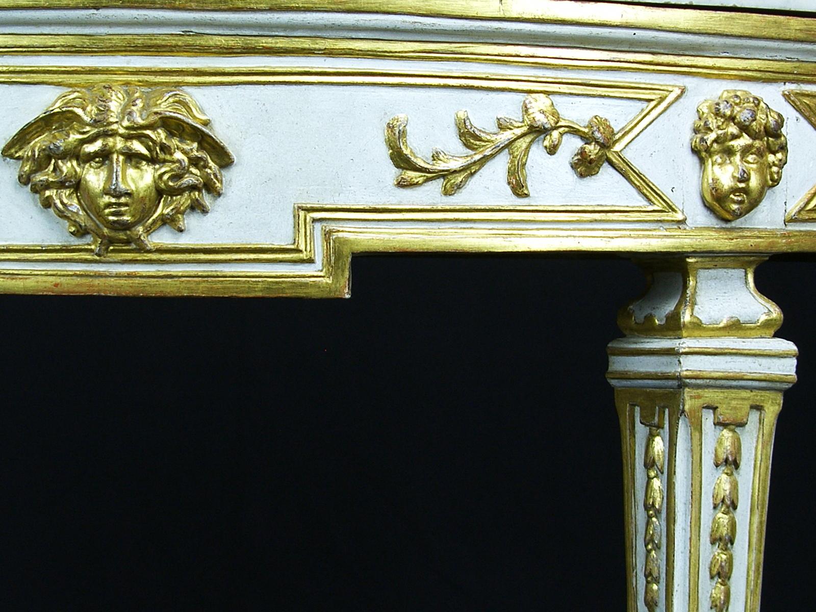 18th Century, Pair of Italian Half-Moon Lacquered Giltwood Neoclassical Console For Sale 8