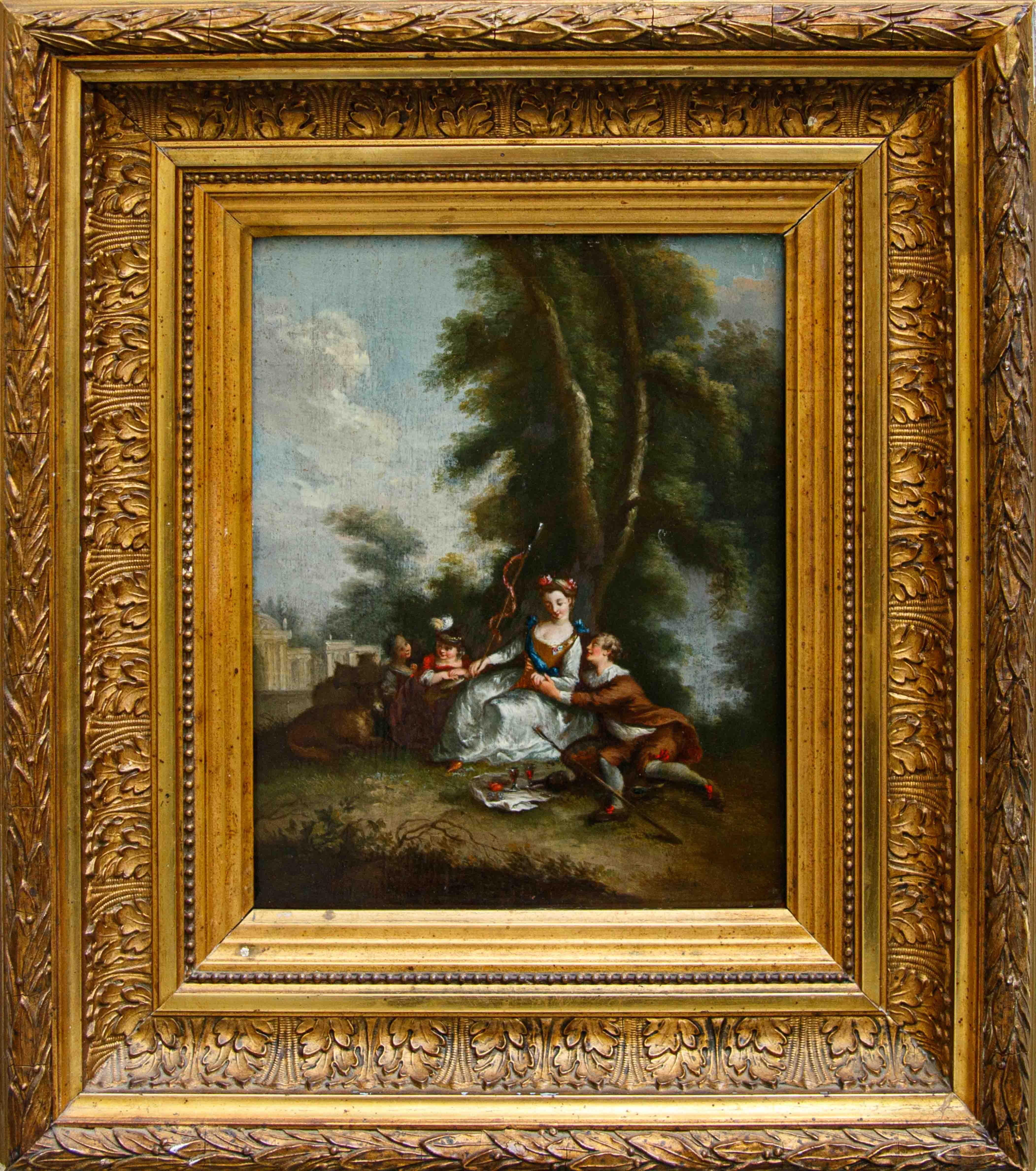 XVIIIe siècle, École française 

Scènes galantes

(2) Huile sur panneau, 24 x 19 cm

Encadré, 44 x 36 cm

Cette paire d'œuvres attribuables au contexte artistique de la France du XVIIIe siècle célèbre le thème de l'amour courtois et du plaisir