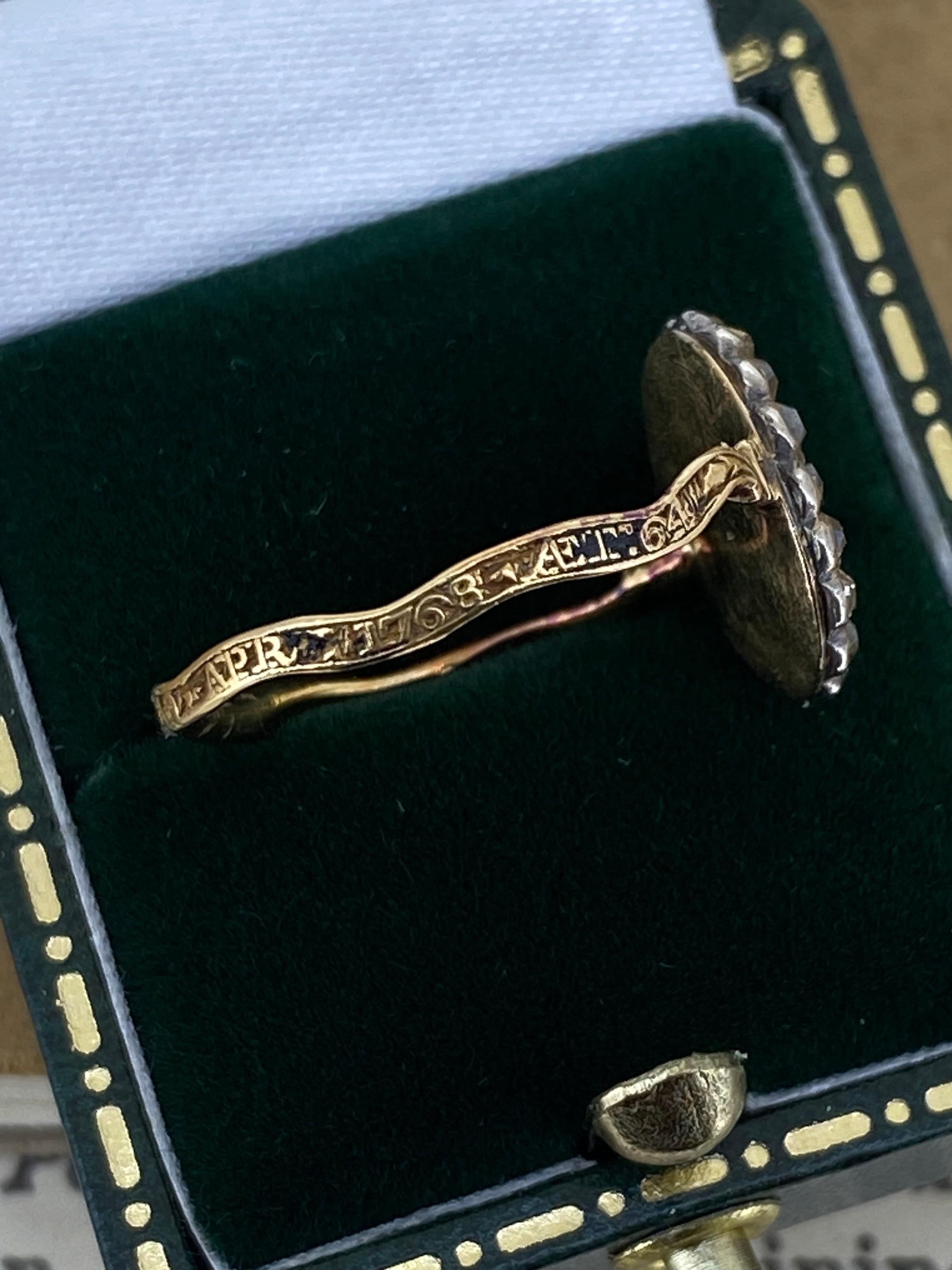 XVIIIc c1768 Or 22K, diamant taille ancienne Bague Memento Mori en mémoire de WM Rudd. en vente 4