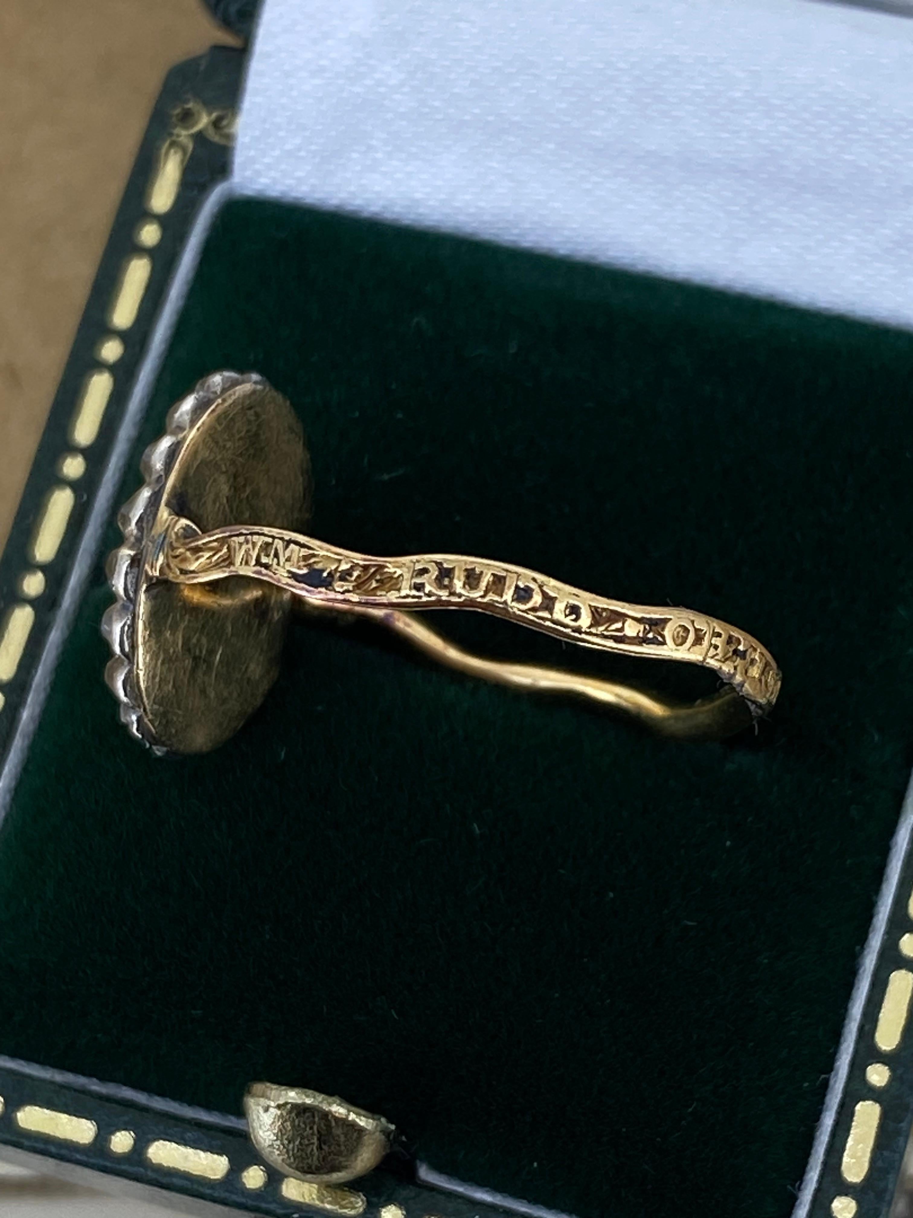 XVIIIc c1768 Or 22K, diamant taille ancienne Bague Memento Mori en mémoire de WM Rudd. en vente 5