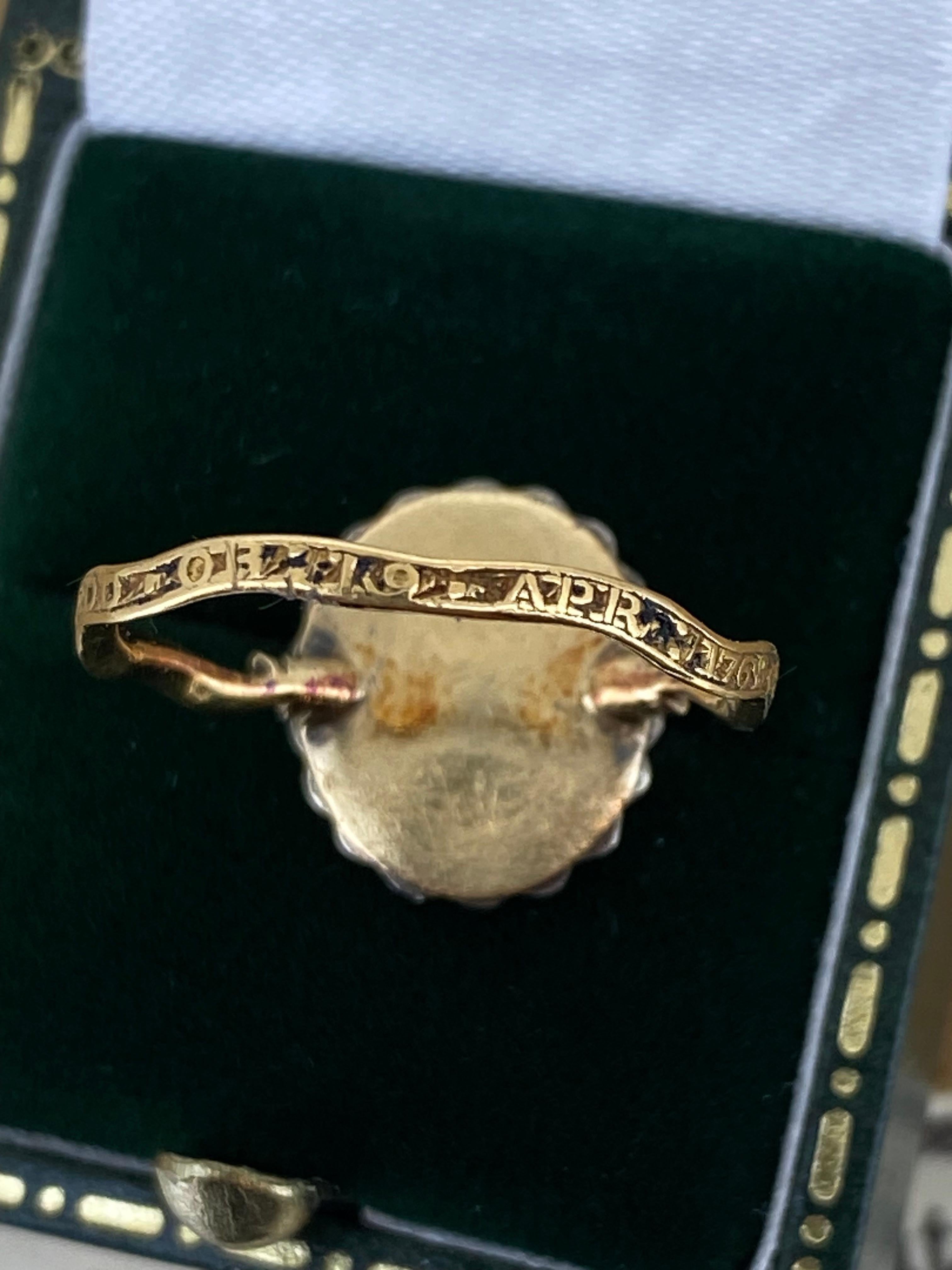 XVIIIc c1768 Or 22K, diamant taille ancienne Bague Memento Mori en mémoire de WM Rudd. en vente 6