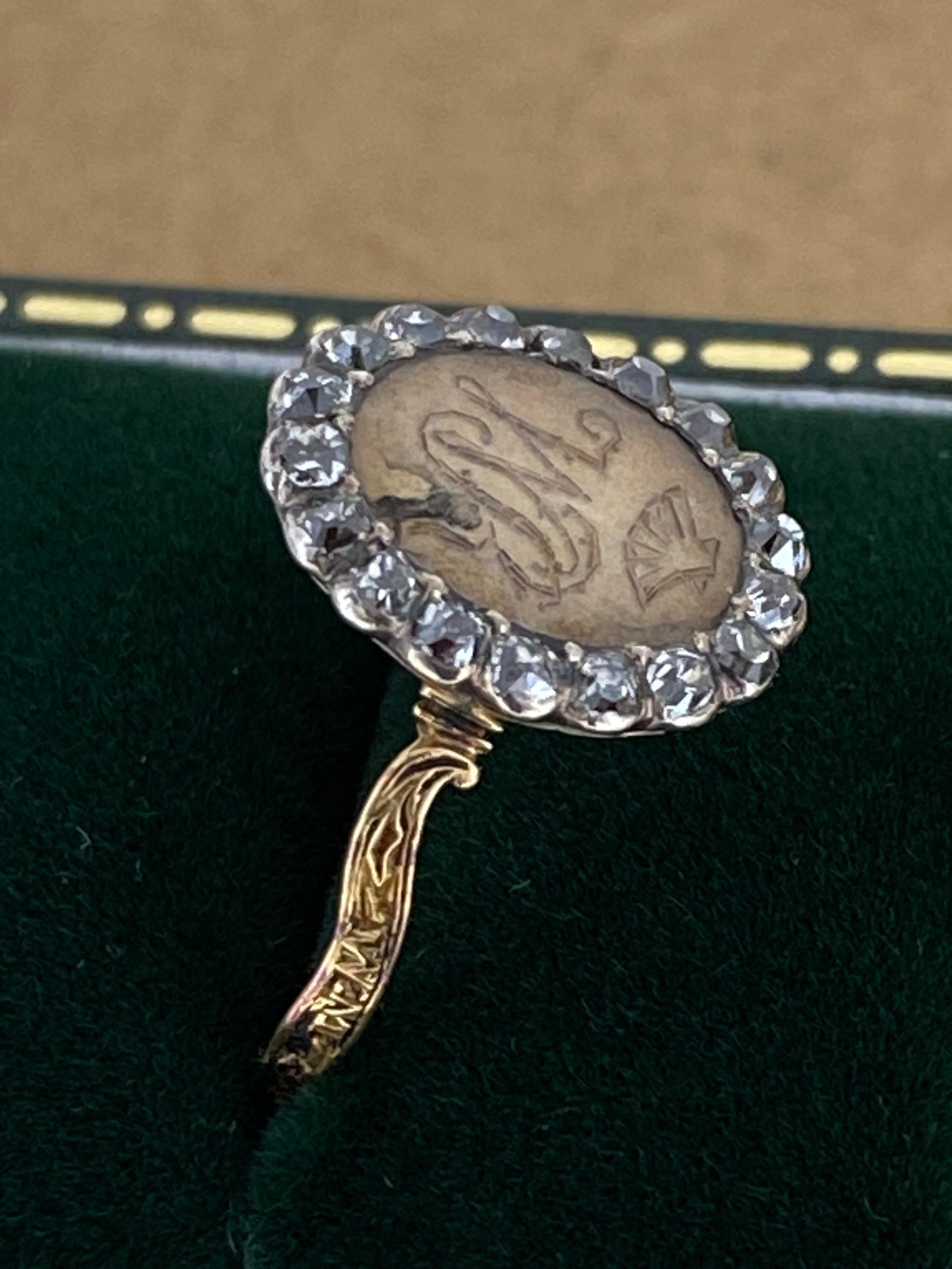 Taille vieille mine XVIIIc c1768 Or 22K, diamant taille ancienne Bague Memento Mori en mémoire de WM Rudd. en vente
