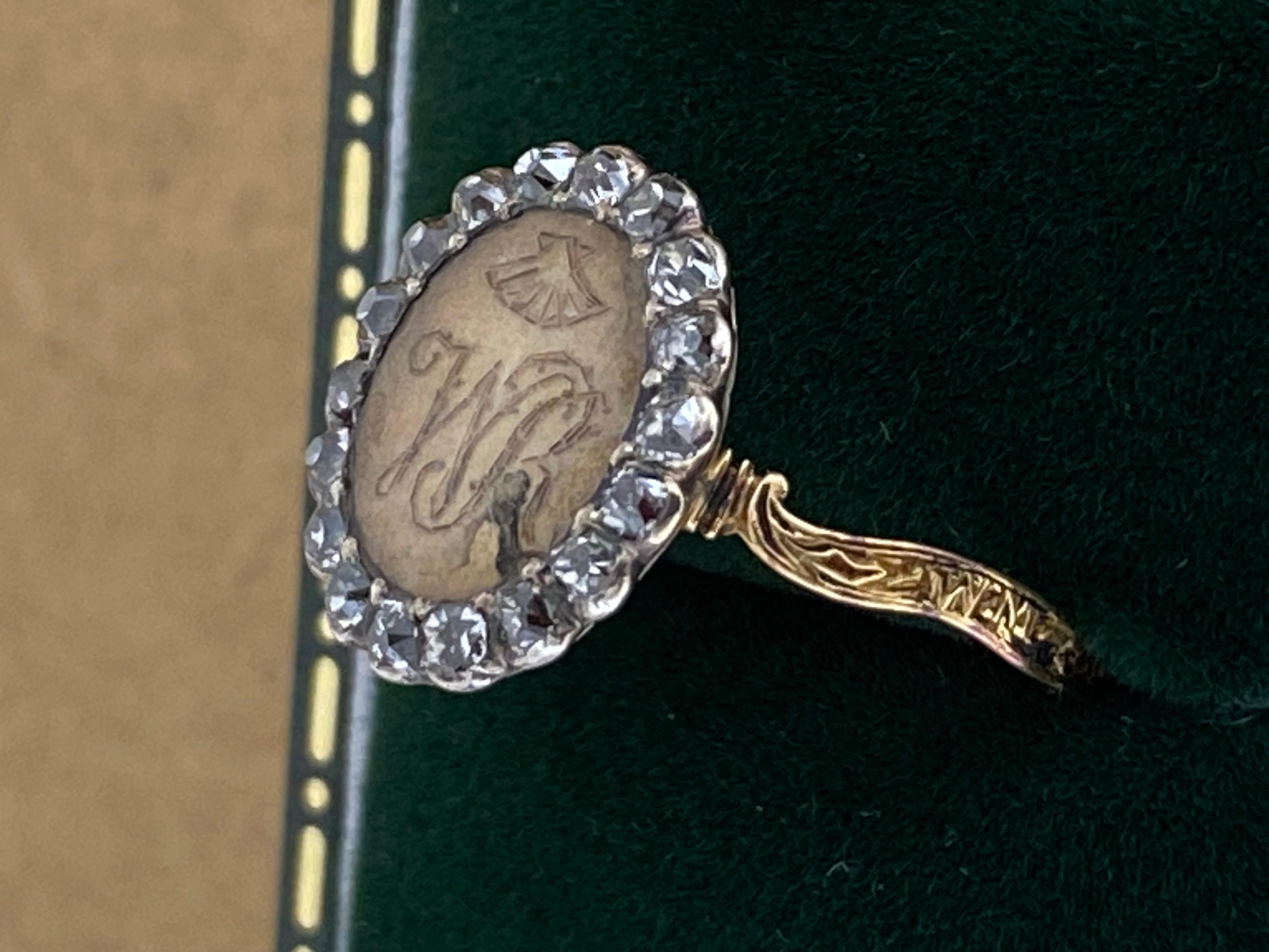 XVIIIc c1768 Or 22K, diamant taille ancienne Bague Memento Mori en mémoire de WM Rudd. en vente 2