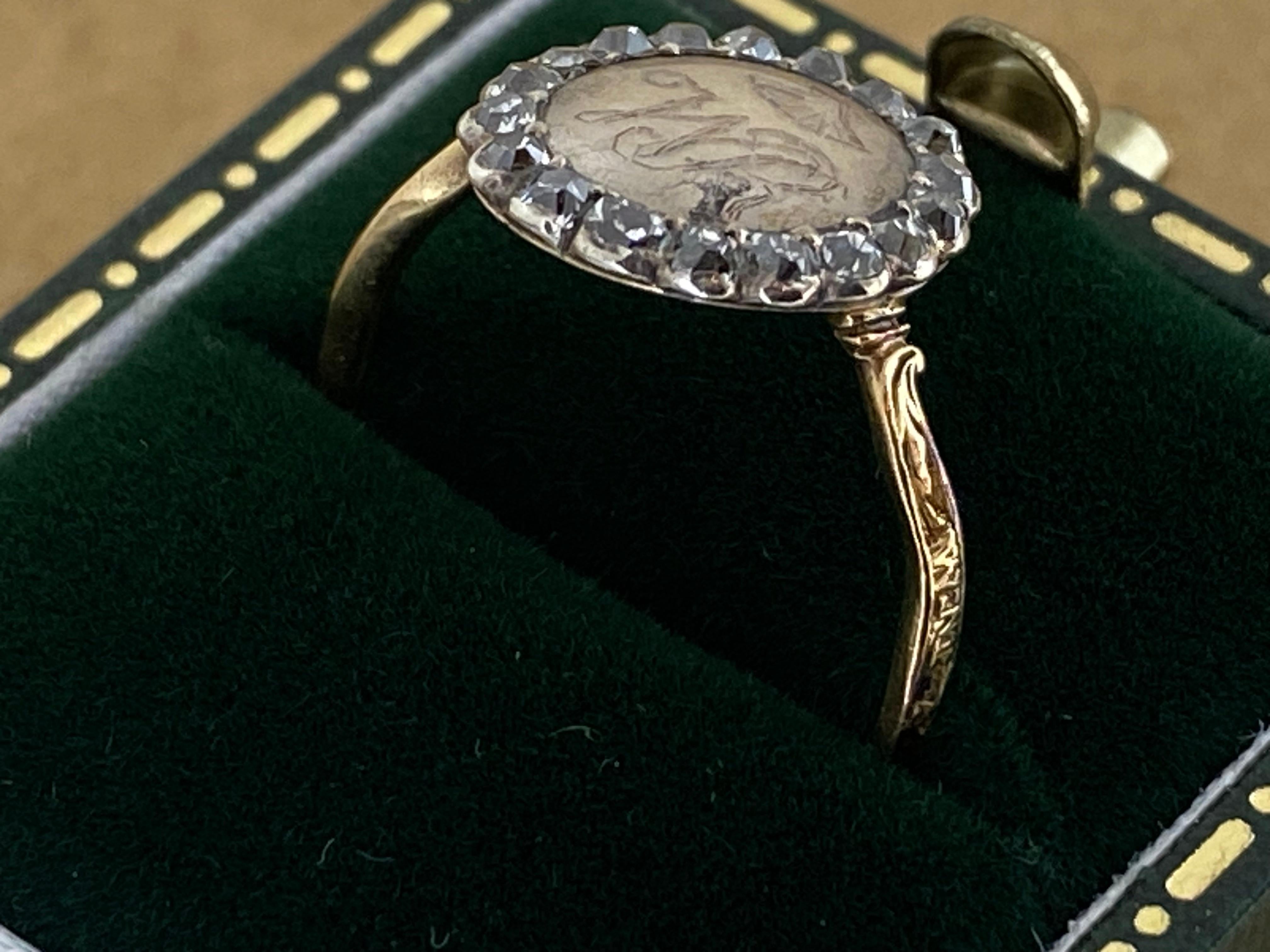XVIIIc c1768 Or 22K, diamant taille ancienne Bague Memento Mori en mémoire de WM Rudd. en vente 3