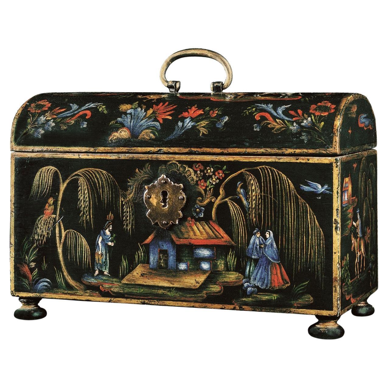 XVIIIth Century Inspired Handpainted Manila Small Coffer with Oriental Influence For Sale