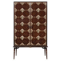 XVIIIth Century Inspired Wood Taraceado Bar Cabinet with Wood and Bone Sgraffito